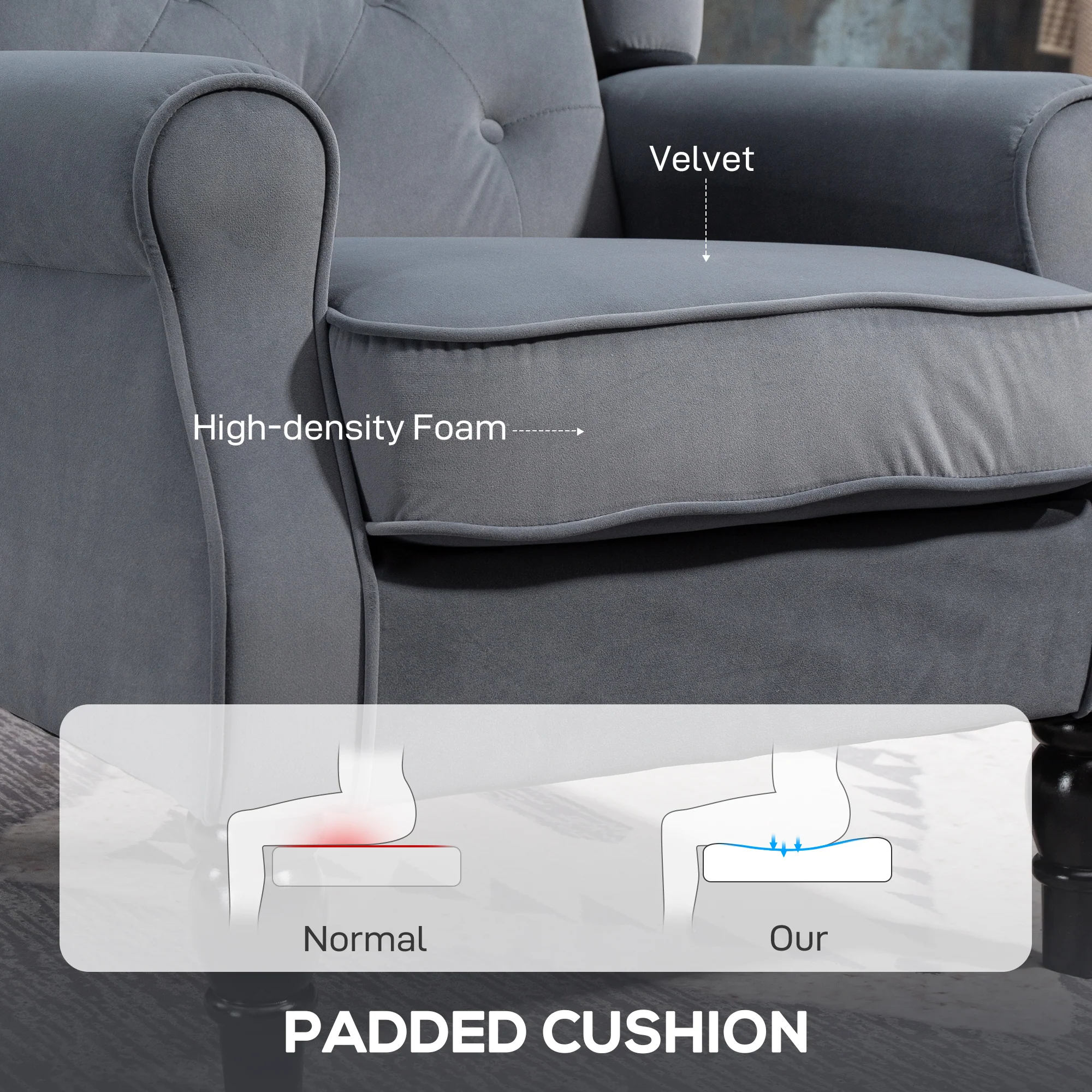 HOMCOM Accent Armchair Home Furniture Retro Tufted Club Fabric - Image 31