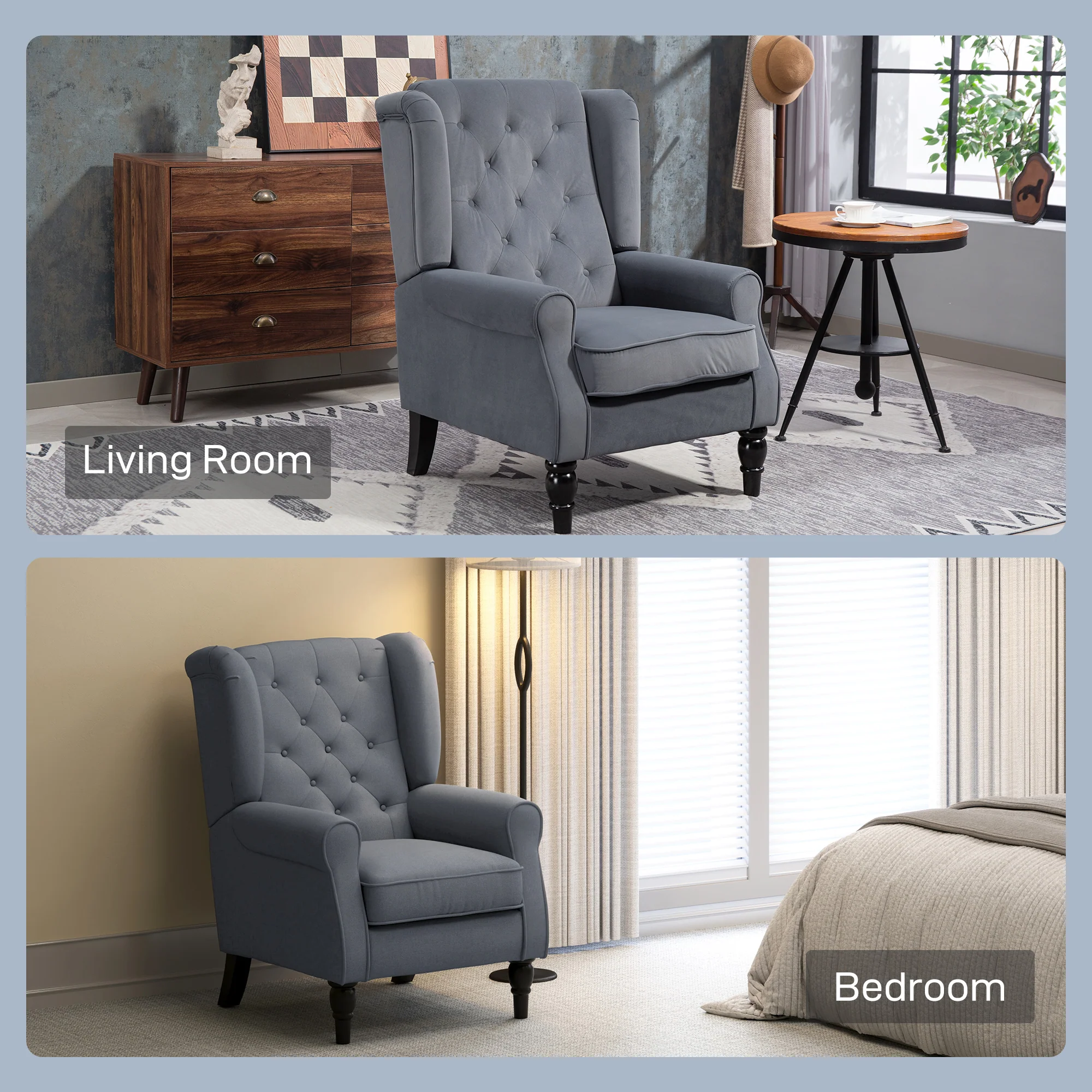 HOMCOM Accent Armchair Home Furniture Retro Tufted Club Fabric - Image 35