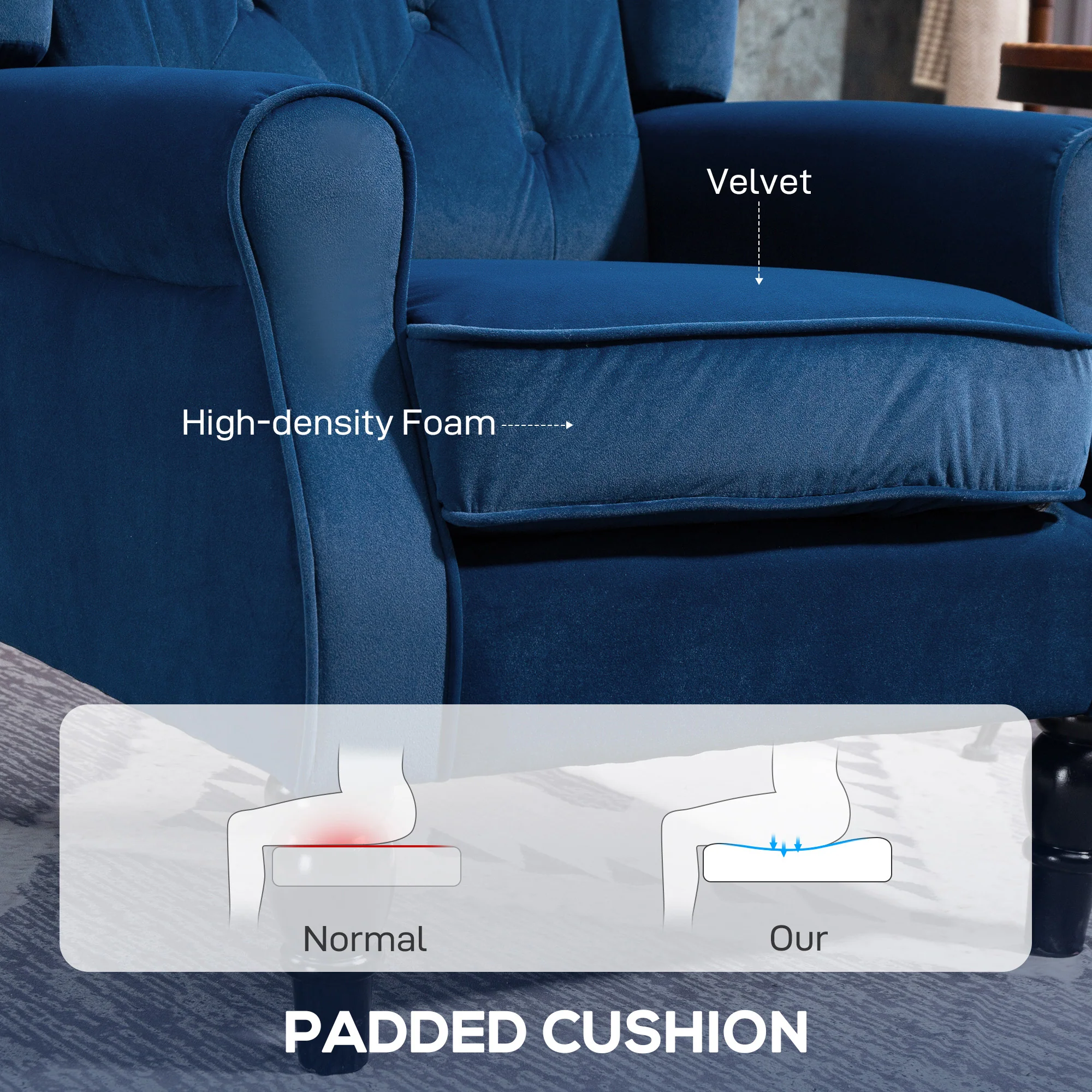 HOMCOM Accent Armchair Home Furniture Retro Tufted Club Fabric - Image 4