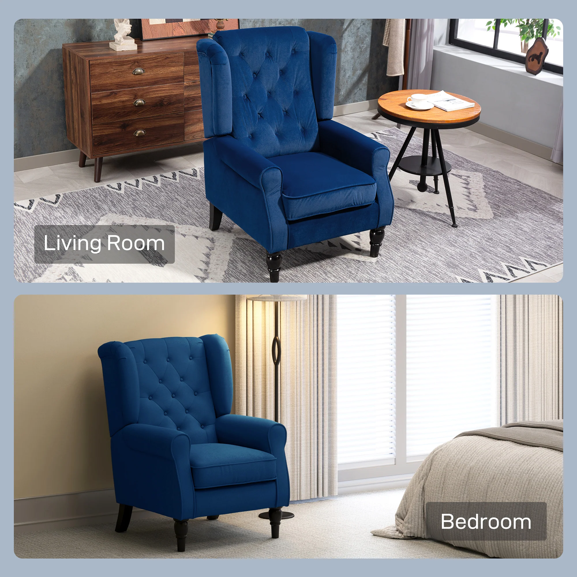 HOMCOM Accent Armchair Home Furniture Retro Tufted Club Fabric - Image 8