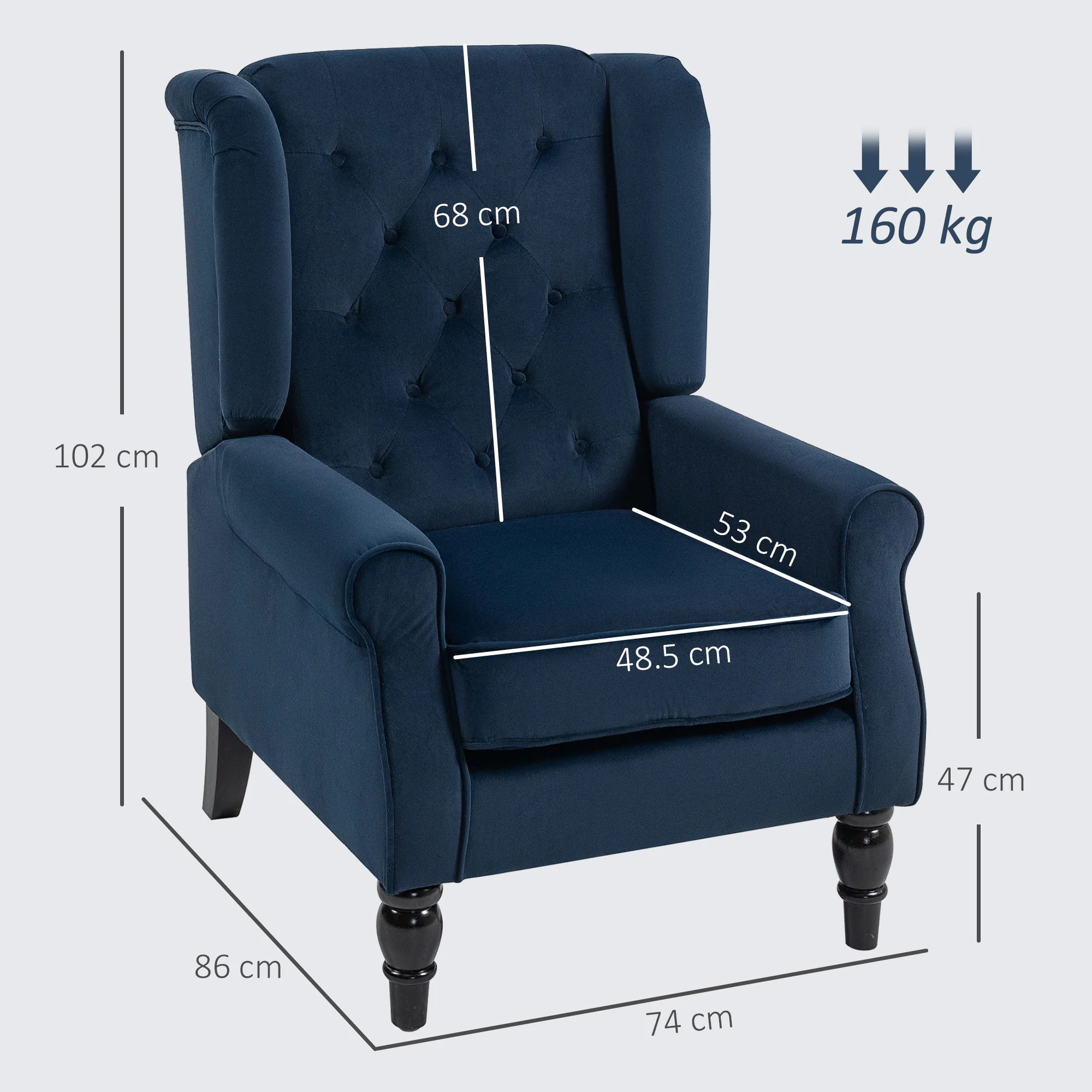 HOMCOM Accent Armchair Home Furniture Retro Tufted Club Fabric Dark Blue - Image 5