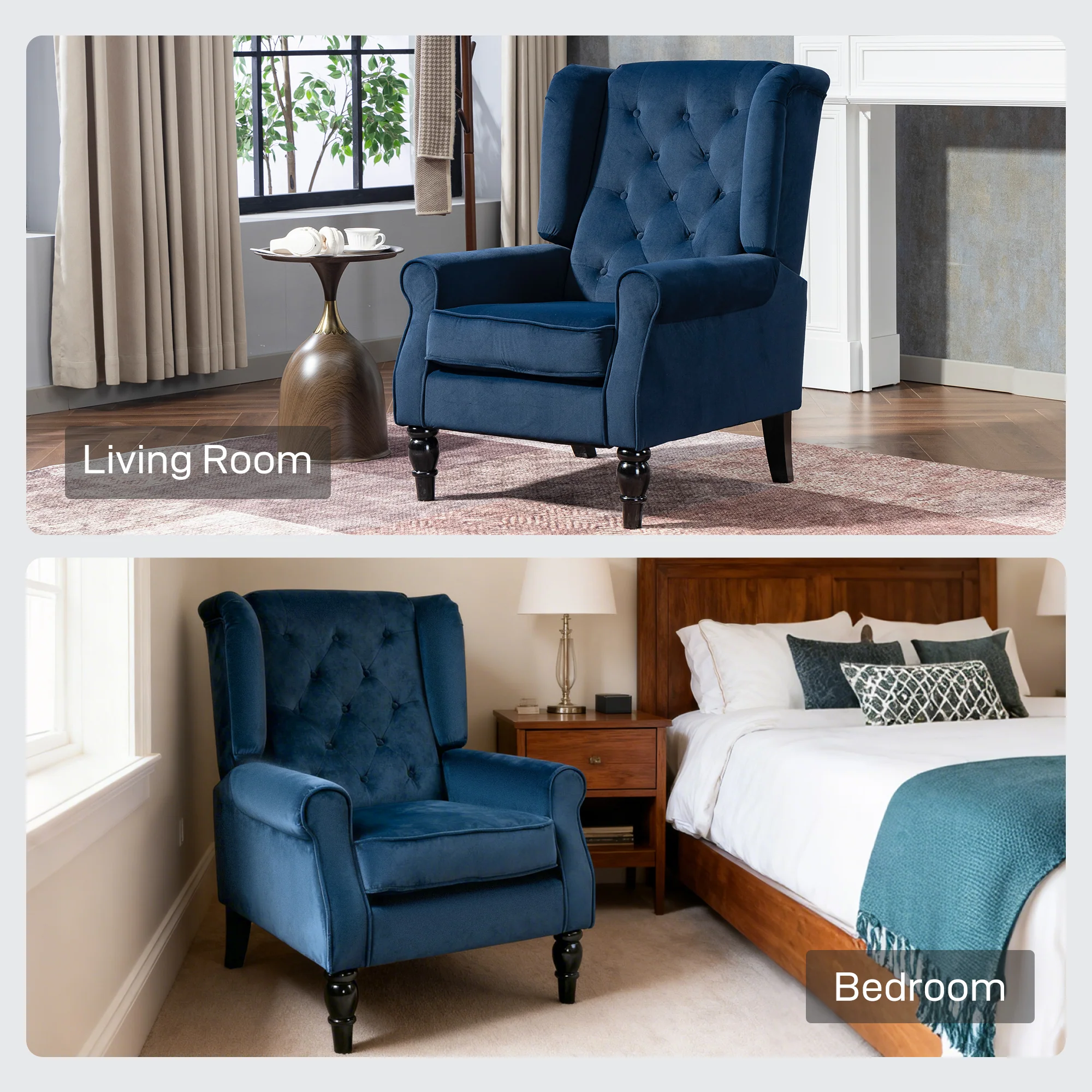 HOMCOM Accent Armchair Home Furniture Retro Tufted Club Fabric Dark Blue - Image 8