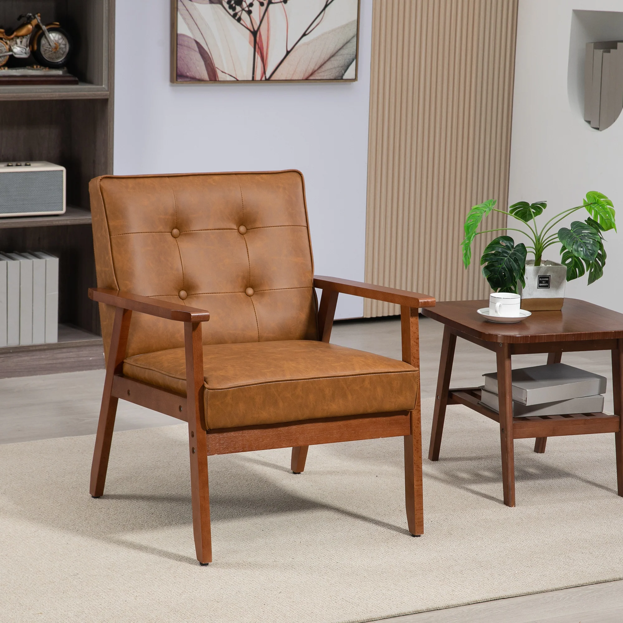 HOMCOM Accent Chair PU Leather Armchair With Armrests For Living Room Grey - Image 11