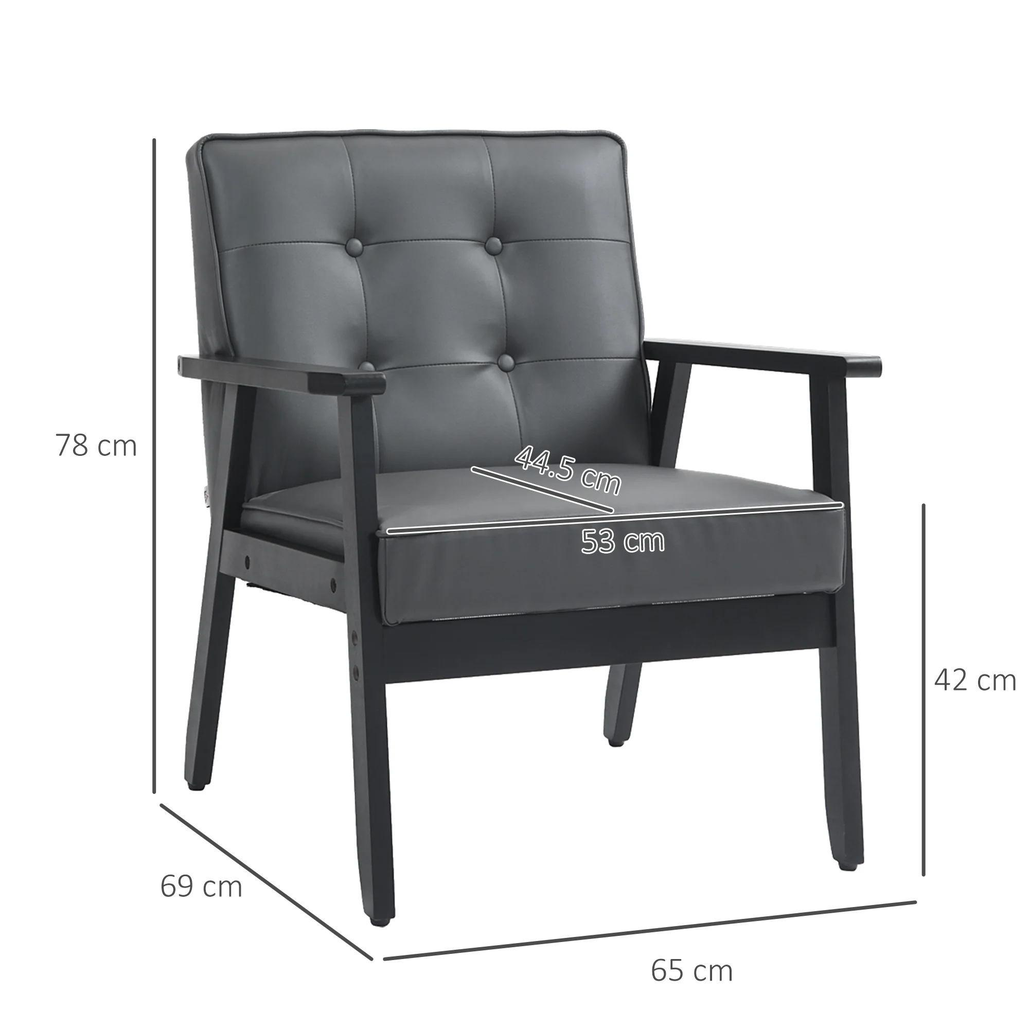 HOMCOM Accent Chair PU Leather Armchair With Armrests For Living Room Grey - Image 5