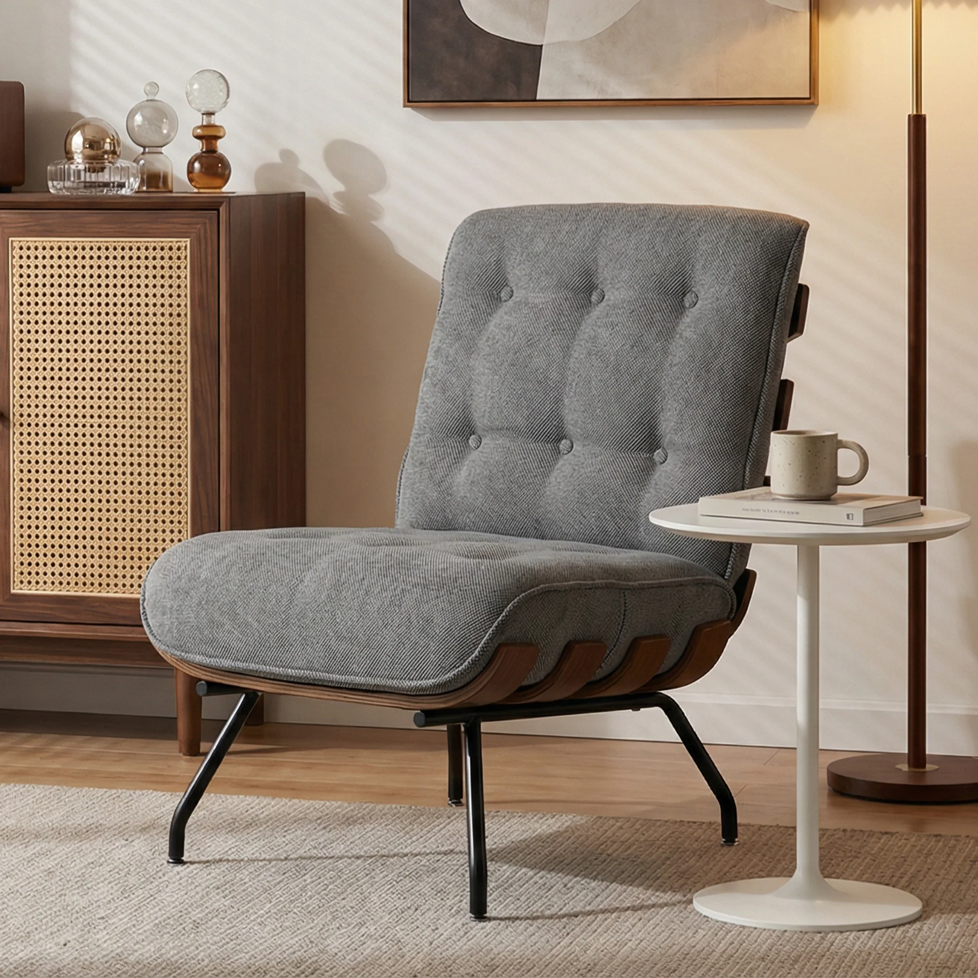 HOMCOM Accent Chair, Reading Chair With Spring Cushion, Dark Grey - Image 2
