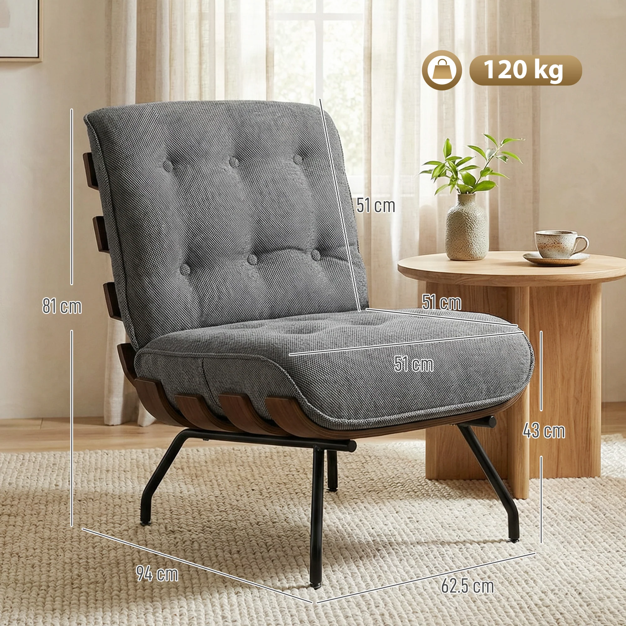 HOMCOM Accent Chair, Reading Chair With Spring Cushion, Dark Grey - Image 5