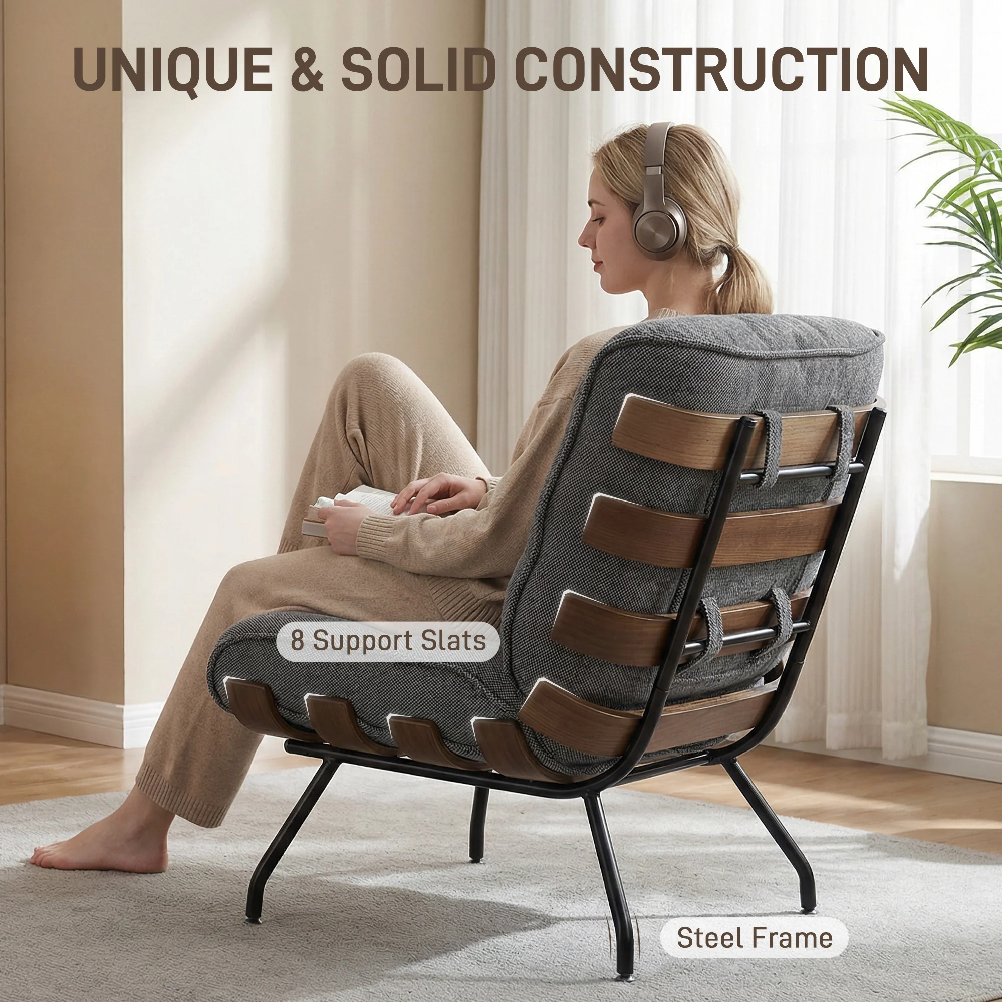 HOMCOM Accent Chair, Reading Chair With Spring Cushion, Dark Grey - Image 6