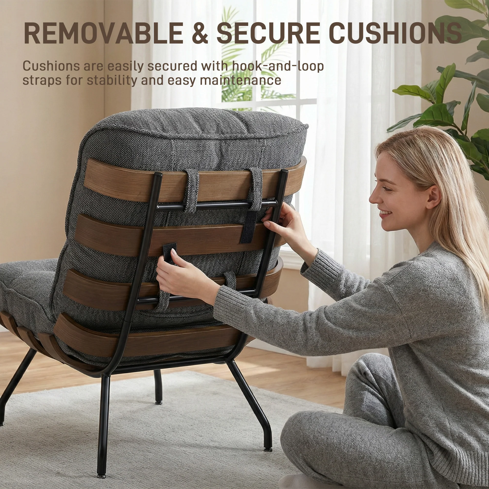 HOMCOM Accent Chair, Reading Chair With Spring Cushion, Dark Grey - Image 7