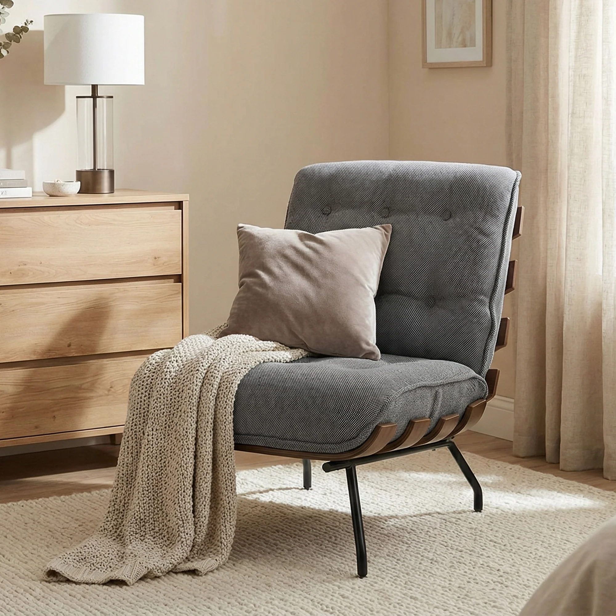 HOMCOM Accent Chair, Reading Chair With Spring Cushion, Dark Grey - Image 8