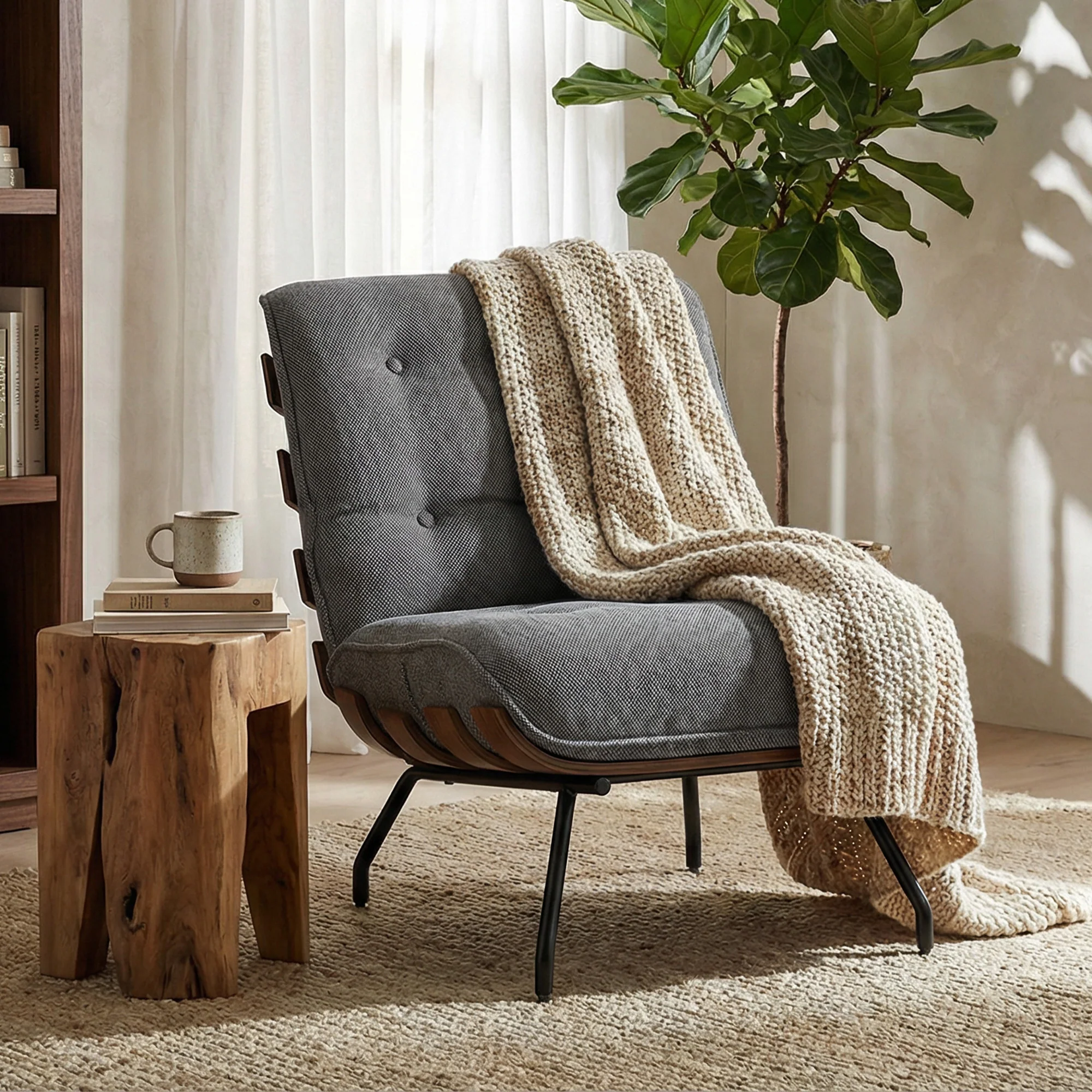 HOMCOM Accent Chair, Reading Chair With Spring Cushion, Dark Grey - Image 9