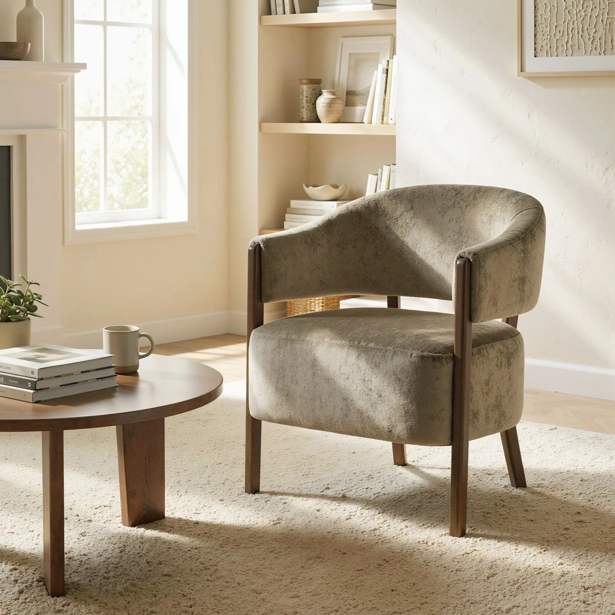 HOMCOM Accent Chair, Upholstered Armchair with Solid Wood Legs, Light Brown - Image 8