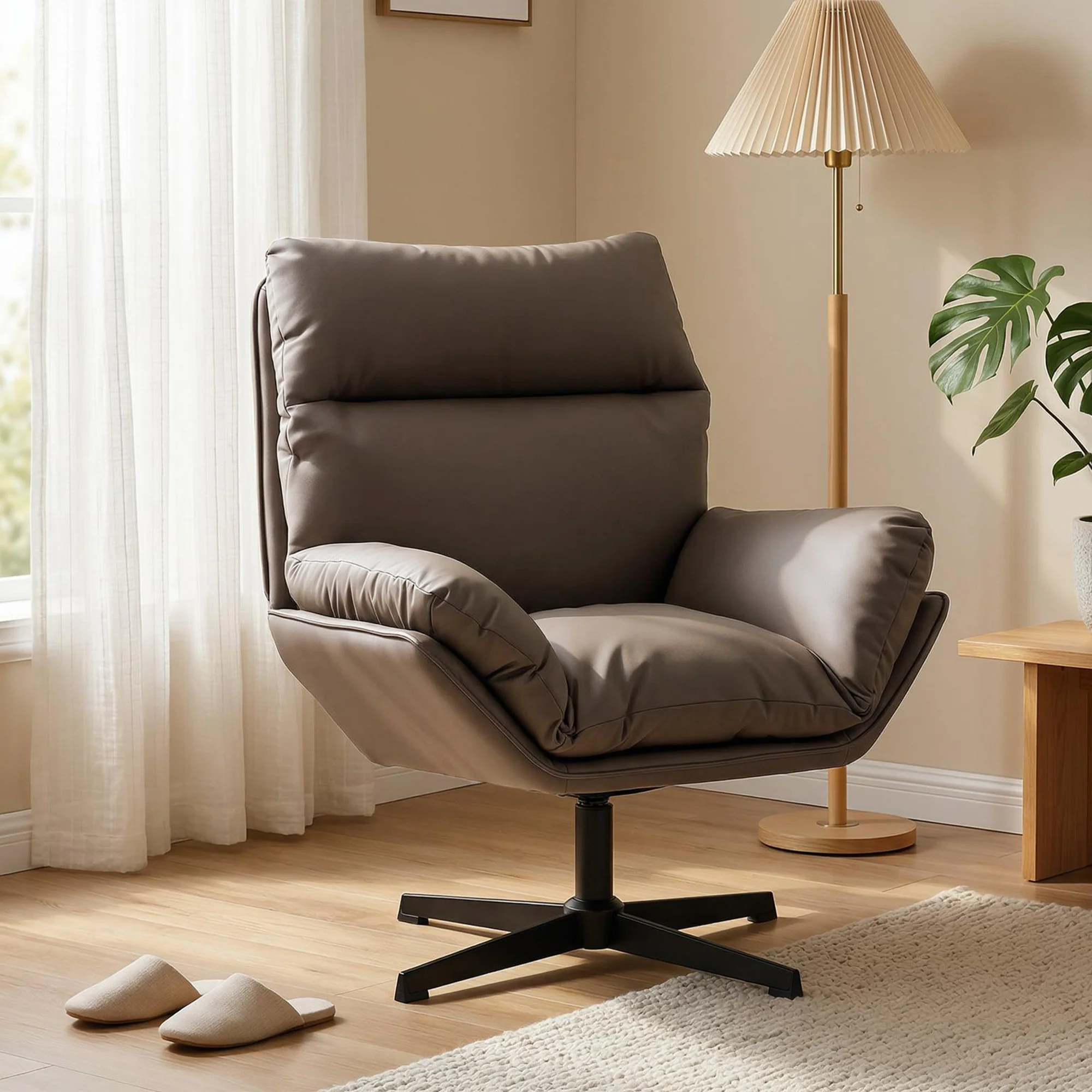 HOMCOM Accent Chair With 360 Swivel Dark Brown