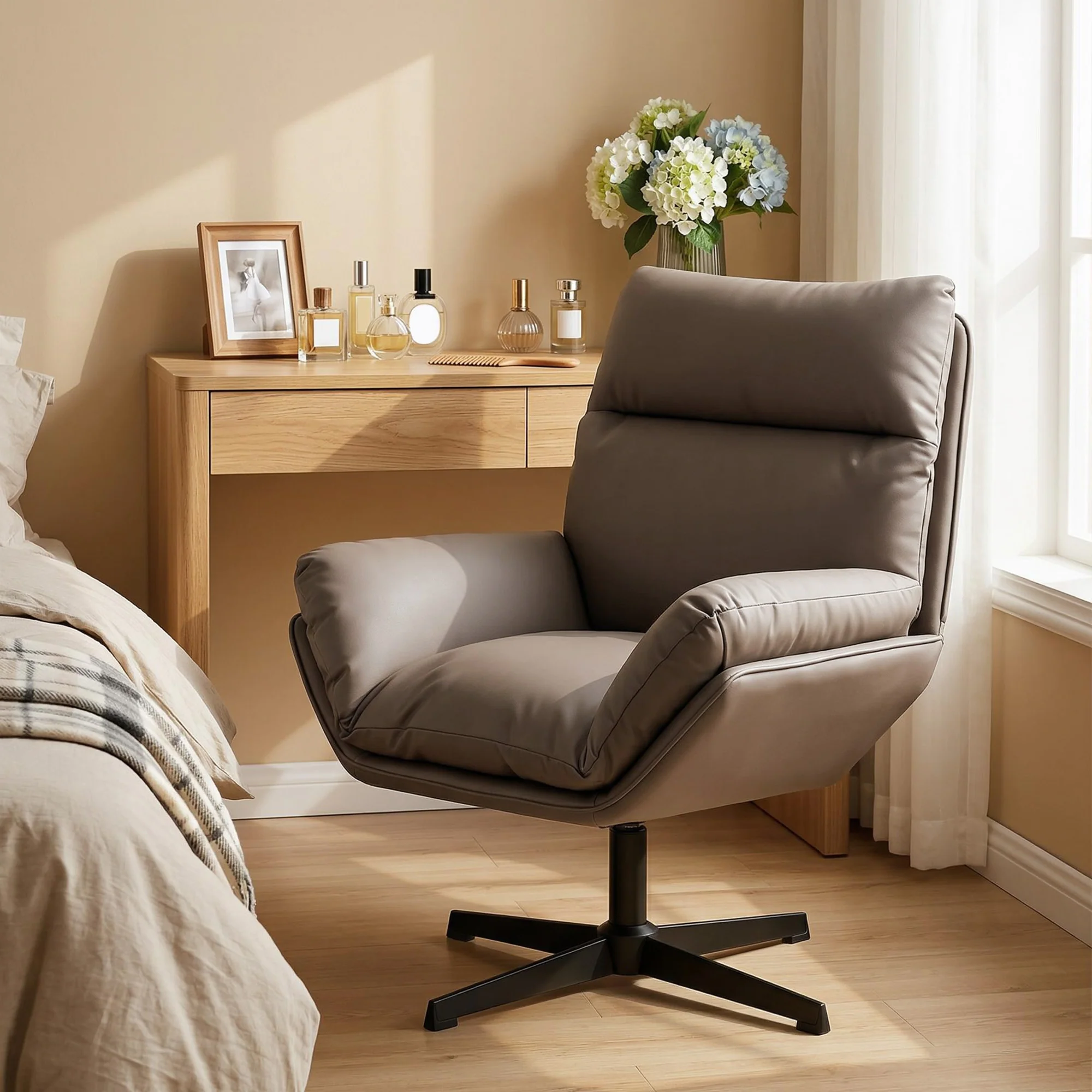HOMCOM Accent Chair With 360 Swivel Dark Brown - Image 2
