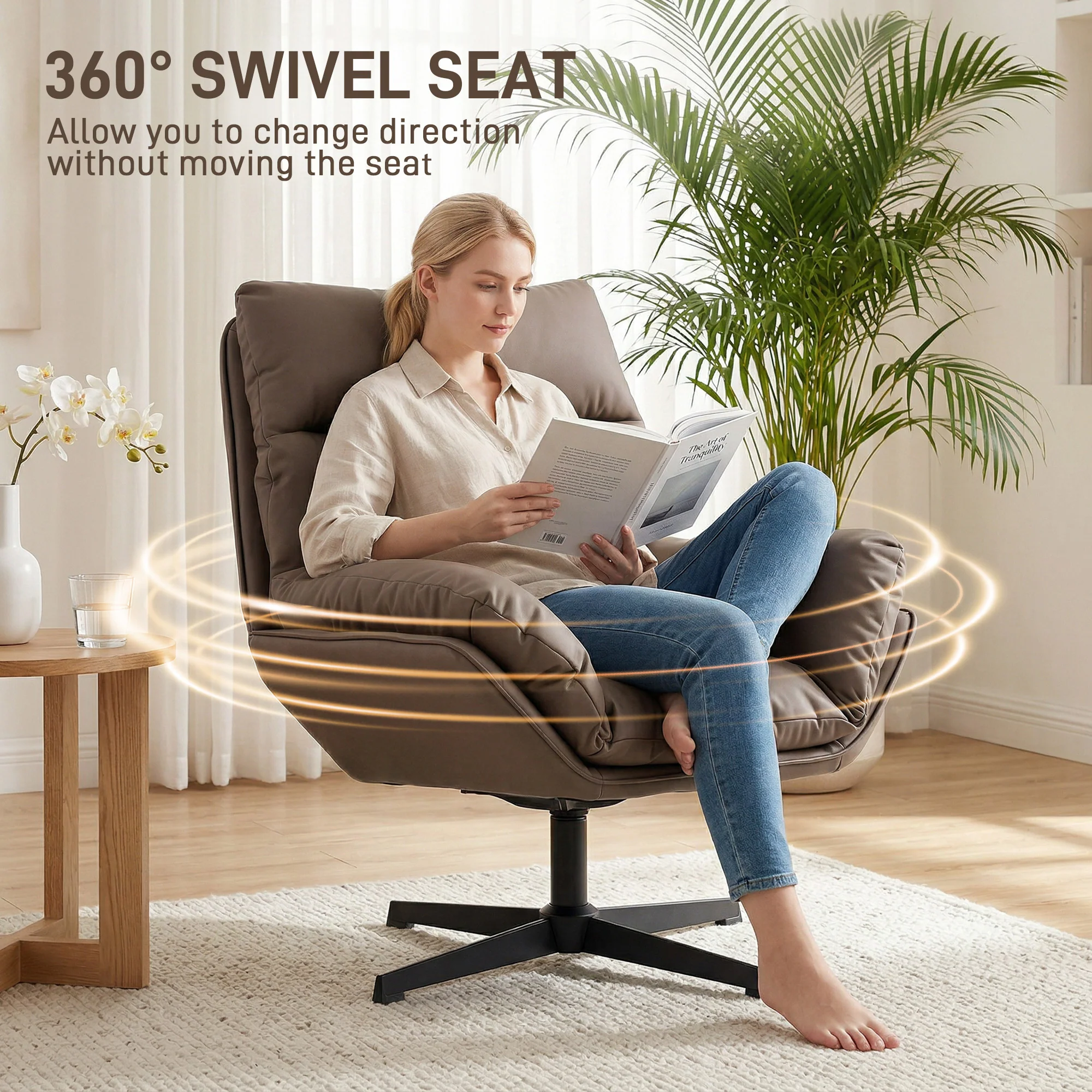 HOMCOM Accent Chair With 360 Swivel Dark Brown - Image 3