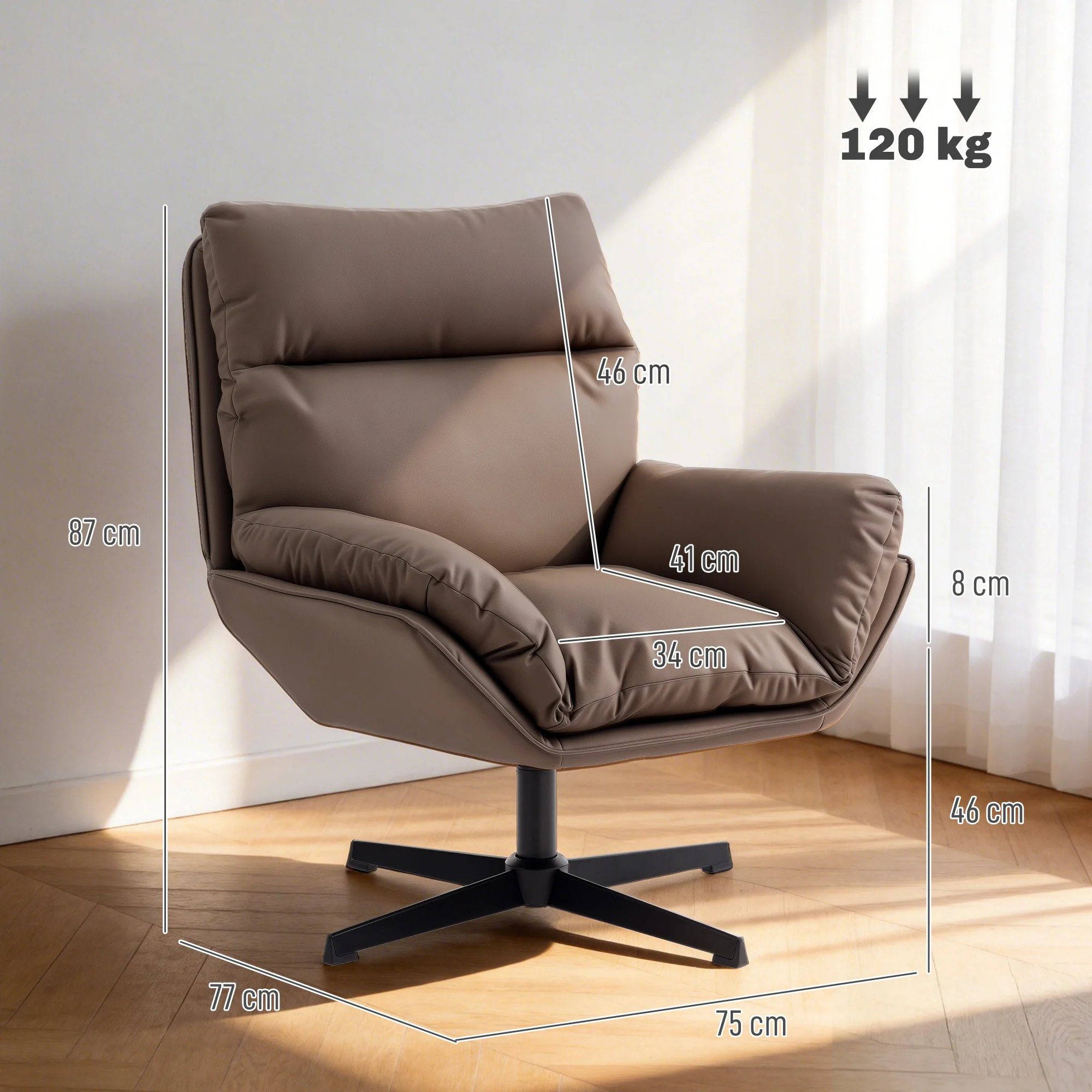 HOMCOM Accent Chair With 360 Swivel Dark Brown - Image 5