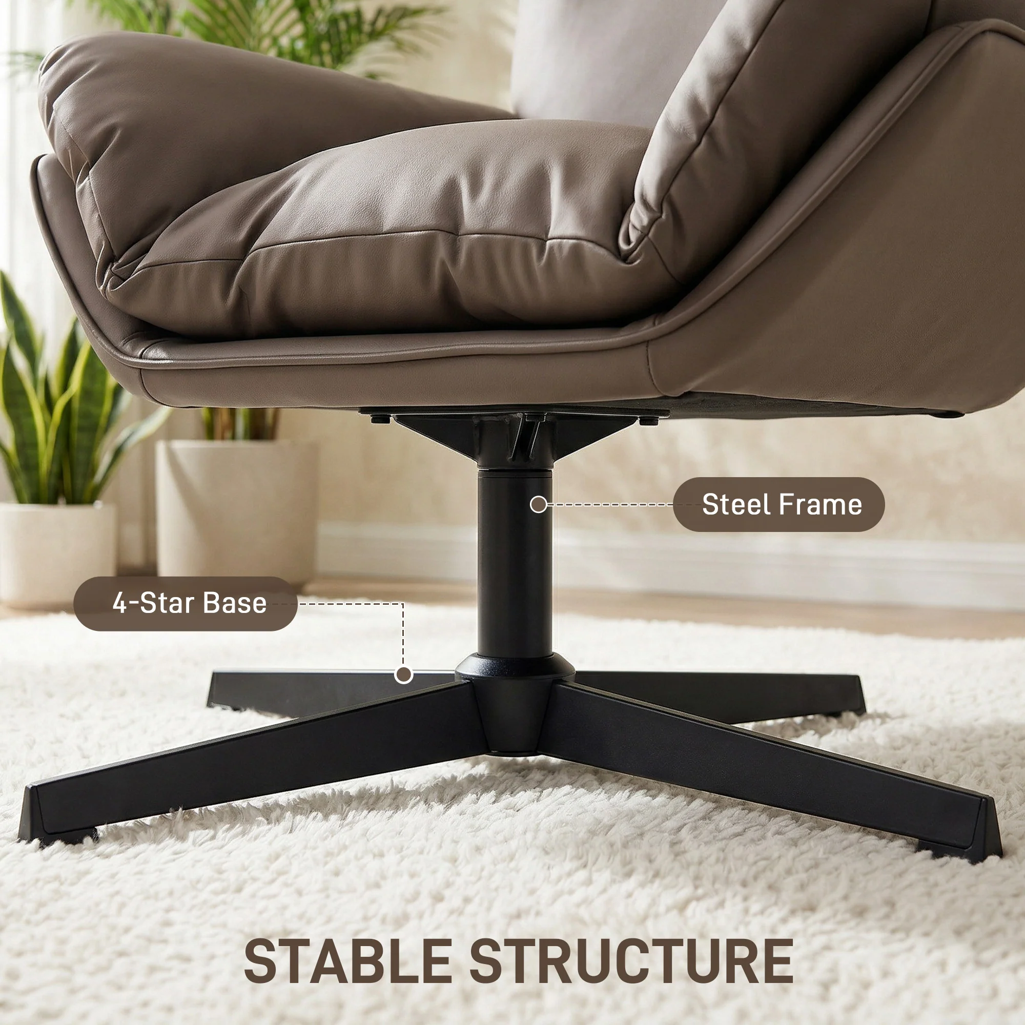 HOMCOM Accent Chair With 360 Swivel Dark Brown - Image 7