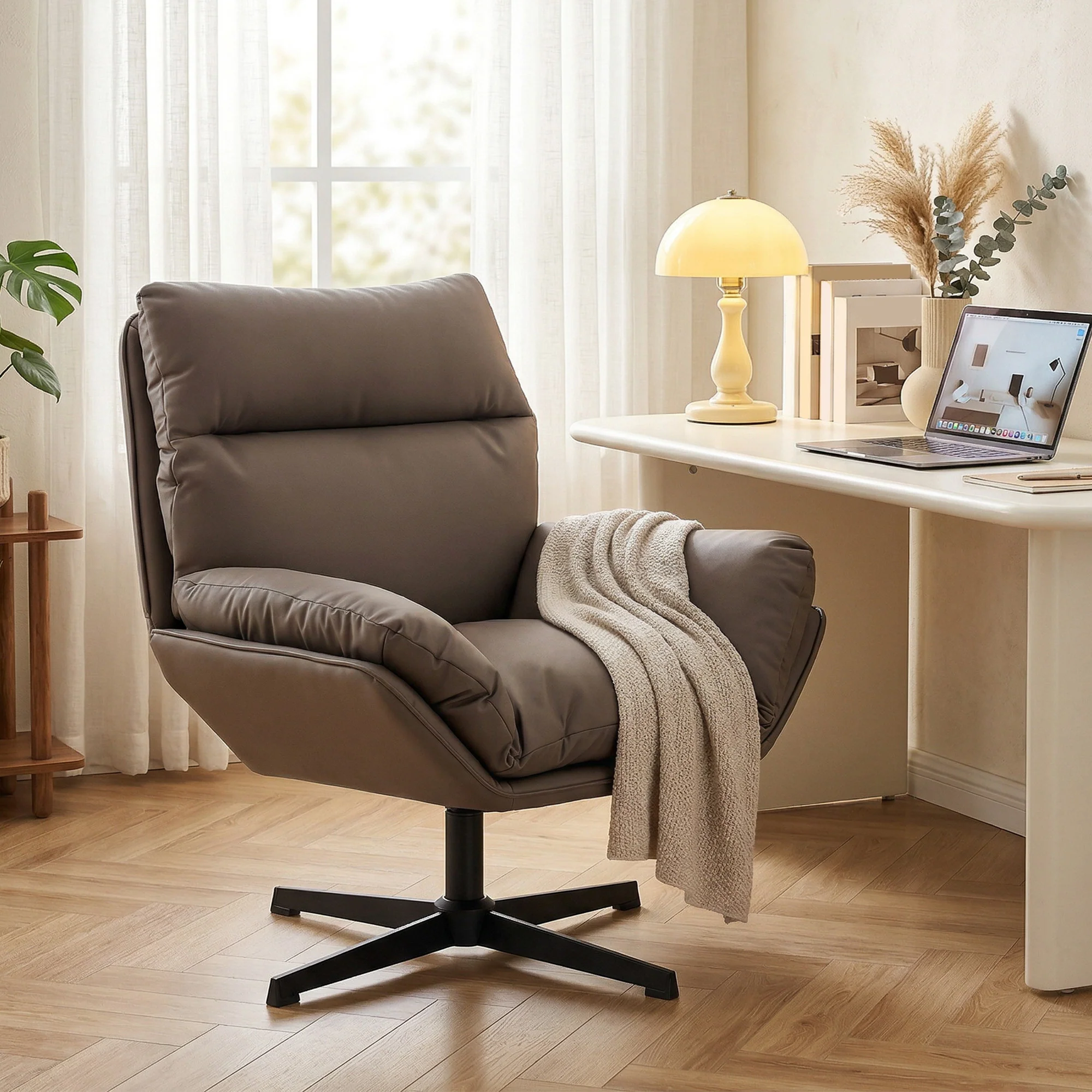 HOMCOM Accent Chair With 360 Swivel Dark Brown - Image 8