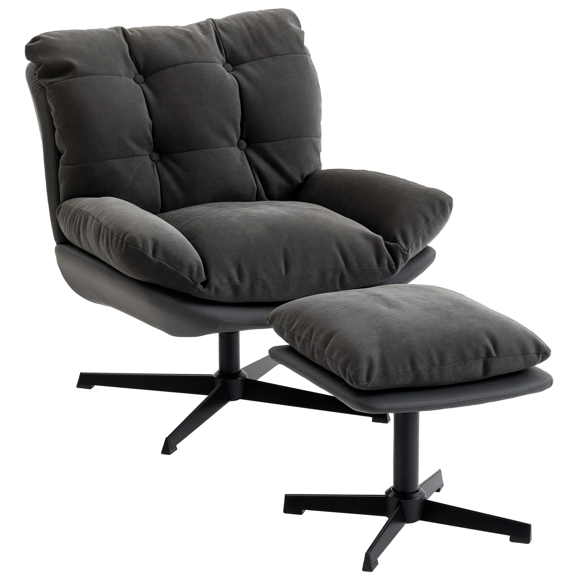 HOMCOM Accent Chair With Footstool, Modern Swivel Lounge Chair, Dark Grey