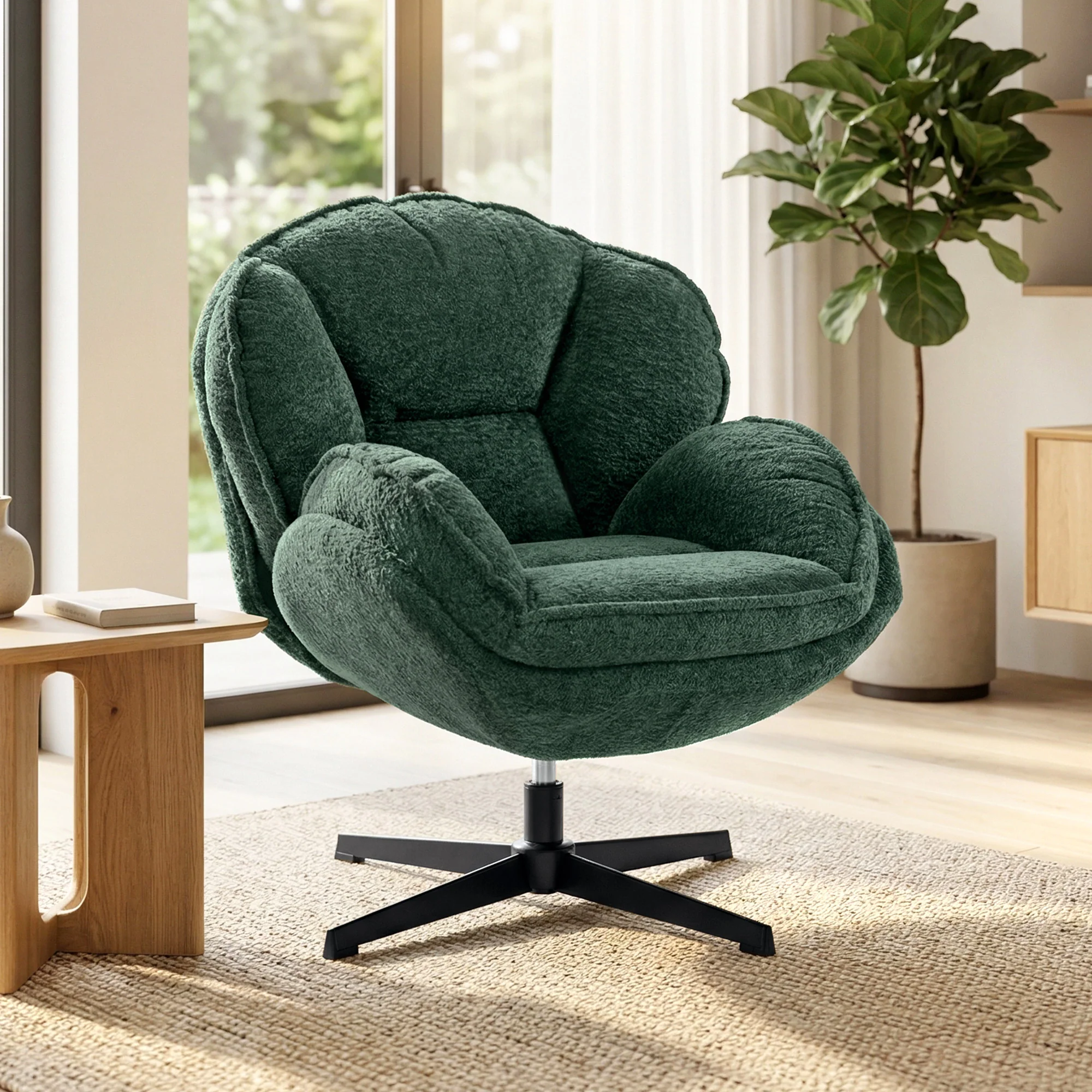 HOMCOM Accent Chair with Swivel for Living Room Dark Green - Image 2