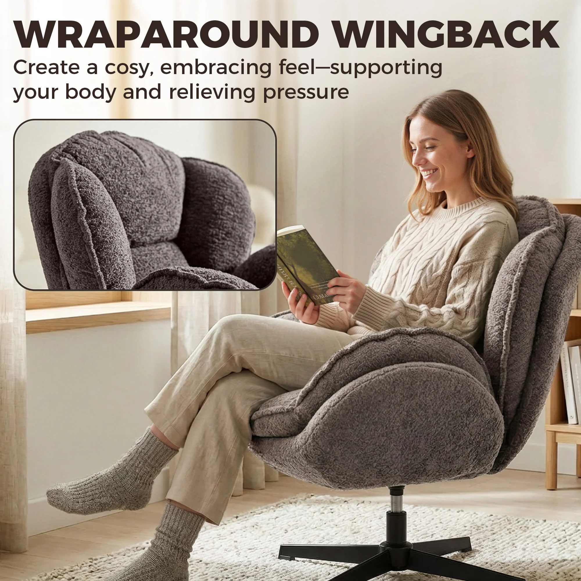 HOMCOM Accent Chair with Swivel for Living Room Grey - Image 3