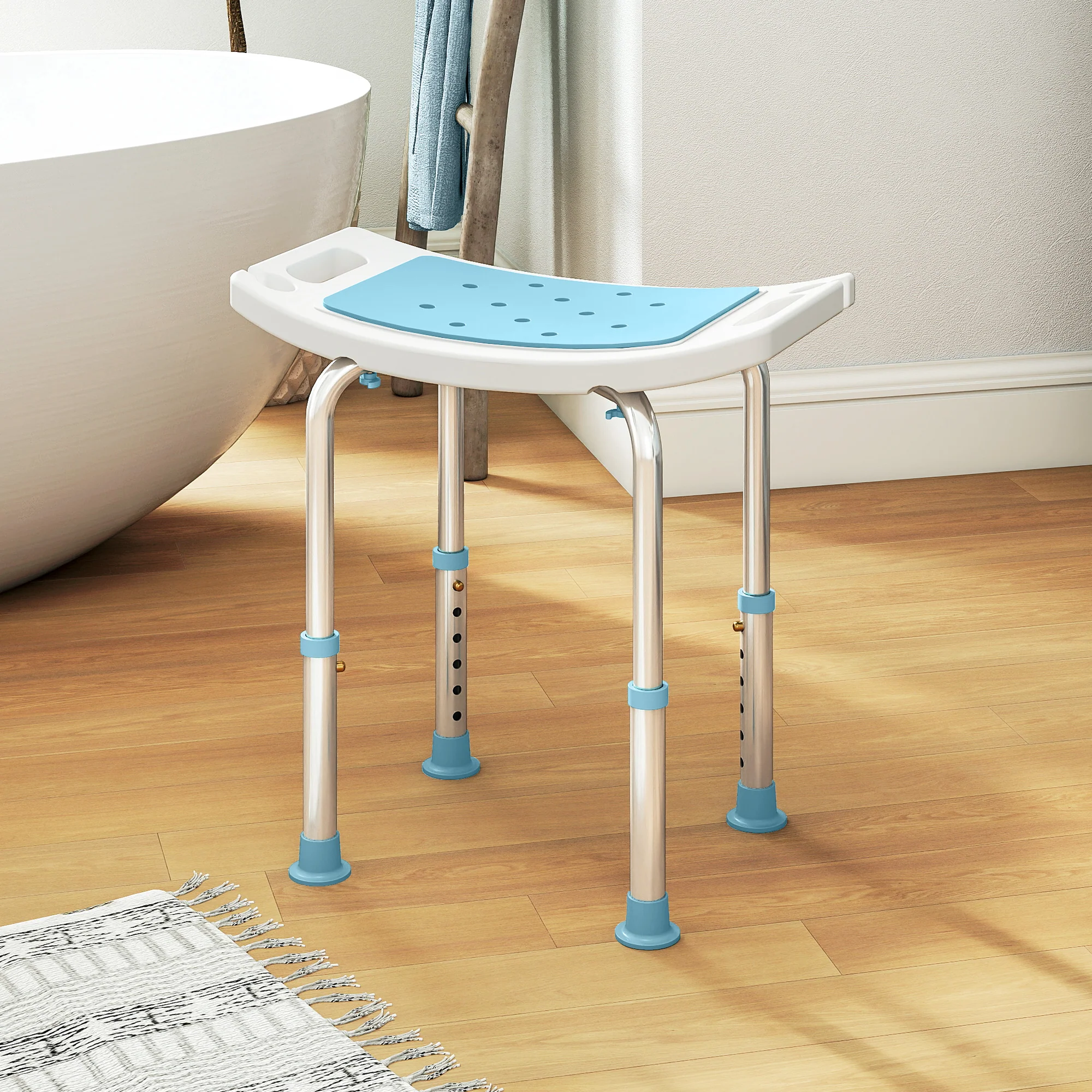 HOMCOM Adjust Aluminium Bath Stool Shower Non-Slip W/ Shower Hole - Image 11
