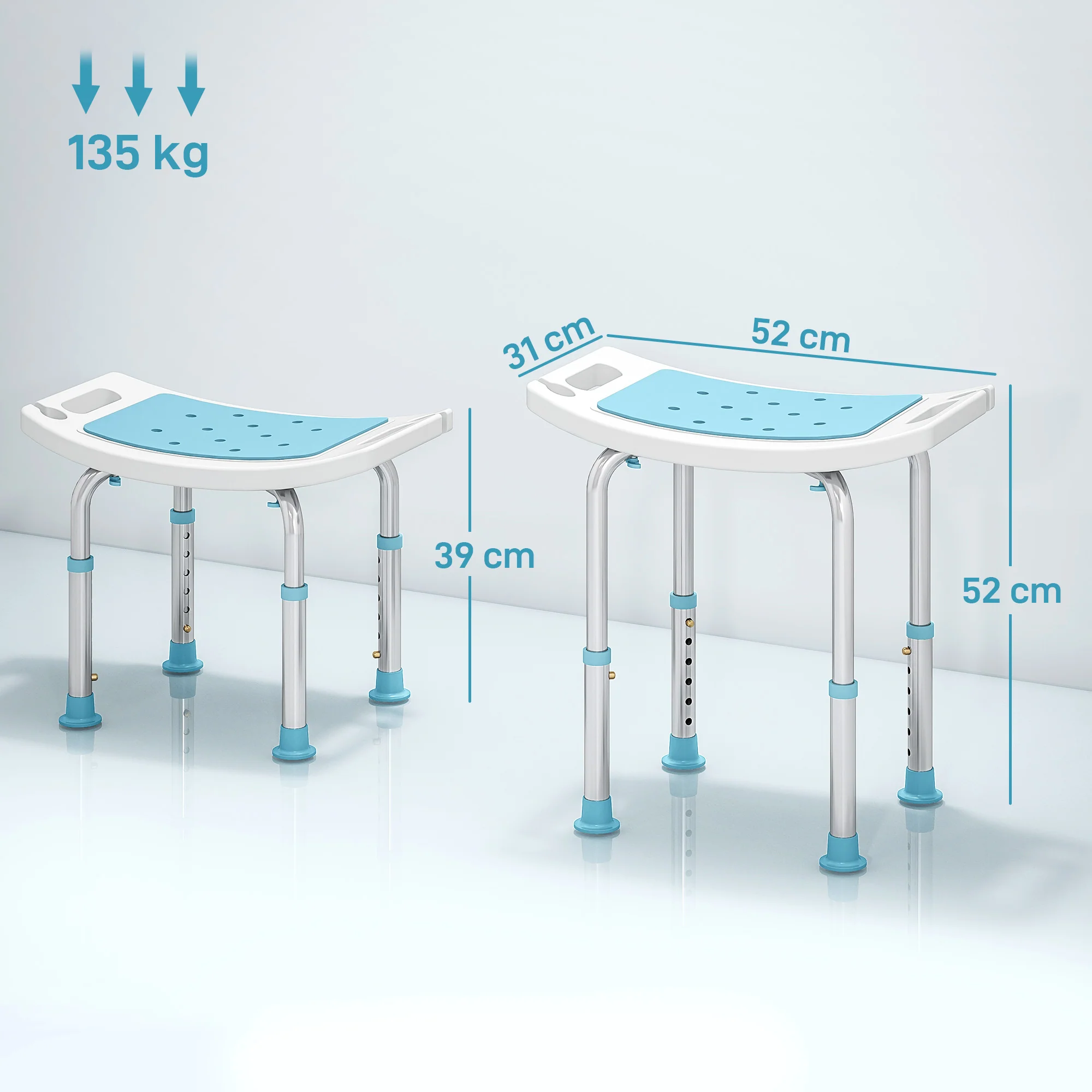HOMCOM Adjust Aluminium Bath Stool Shower Non-Slip W/ Shower Hole - Image 12