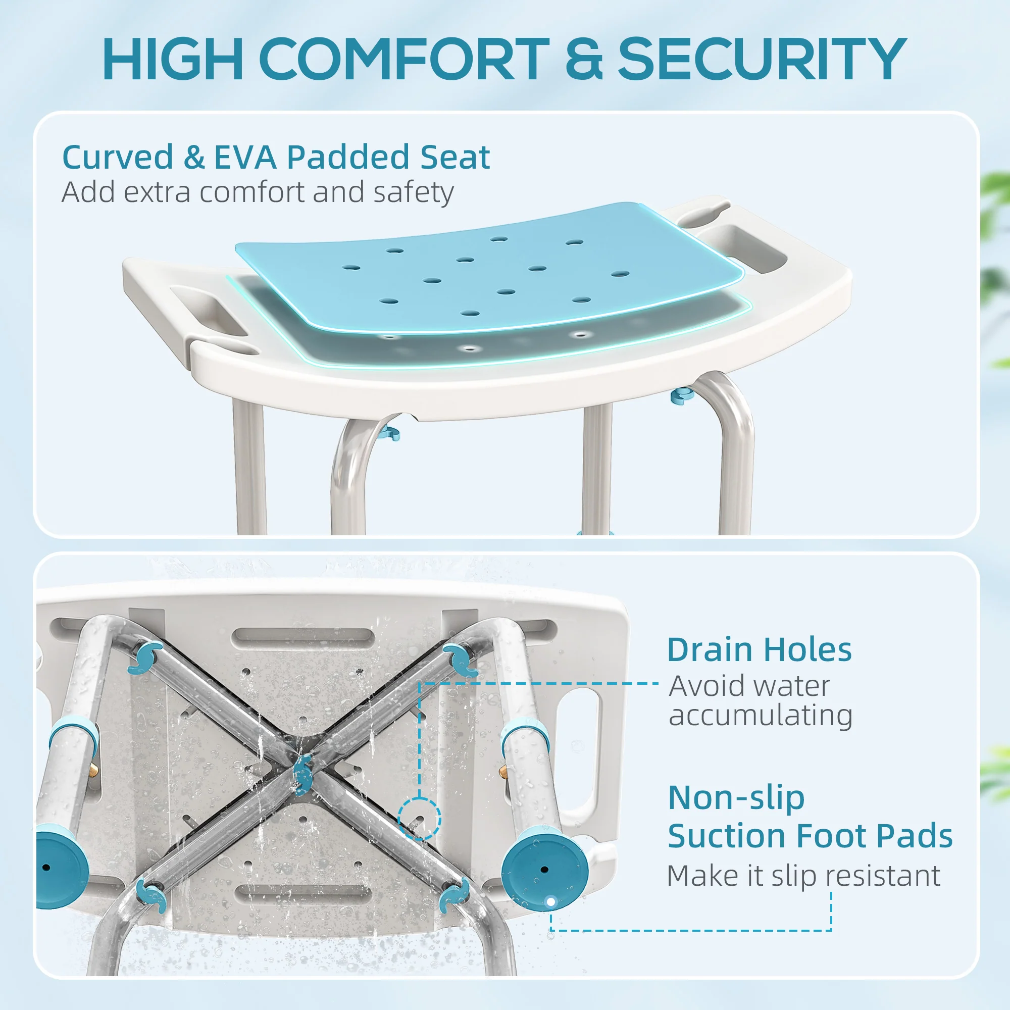 HOMCOM Adjust Aluminium Bath Stool Shower Non-Slip W/ Shower Hole - Image 13