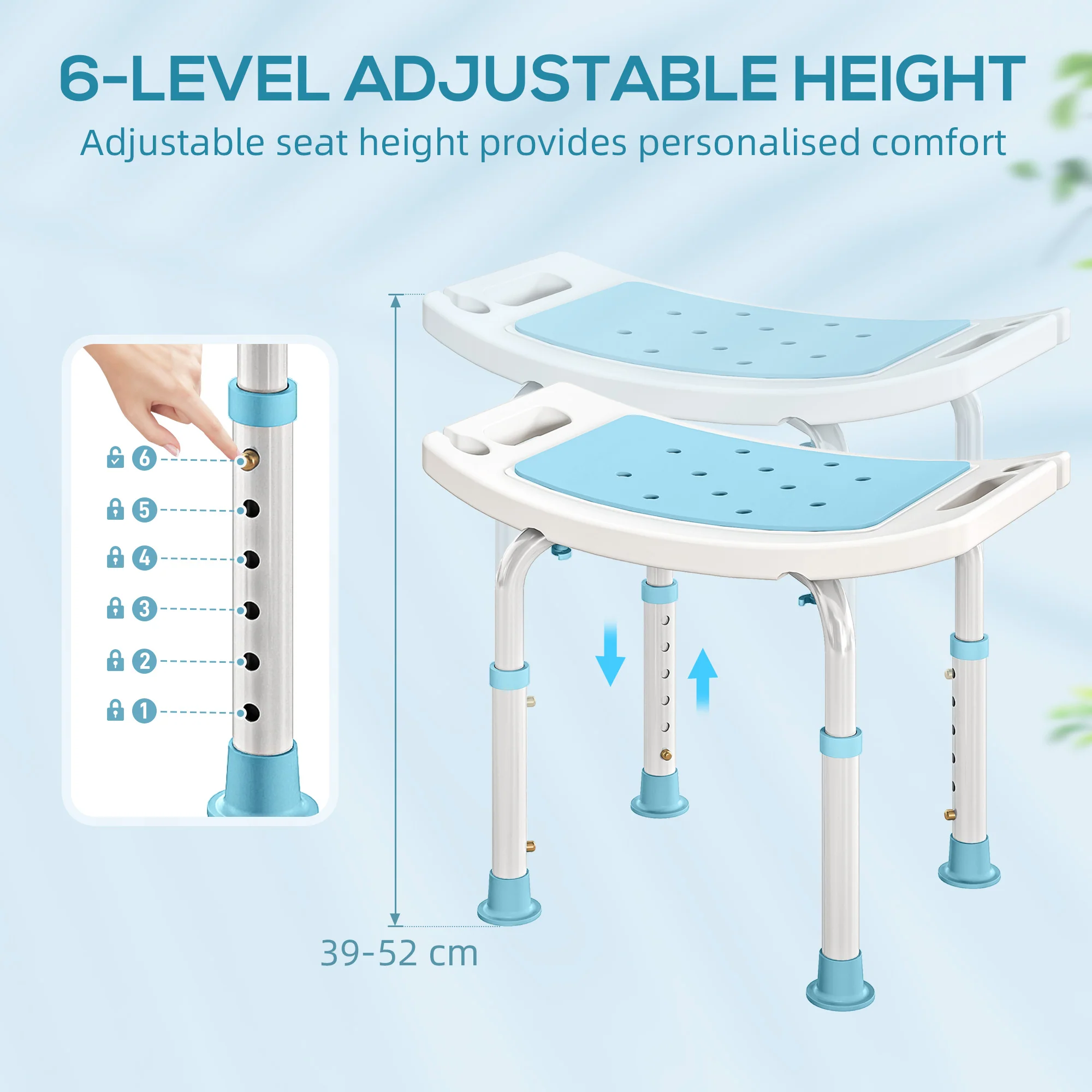 HOMCOM Adjust Aluminium Bath Stool Shower Non-Slip W/ Shower Hole - Image 14