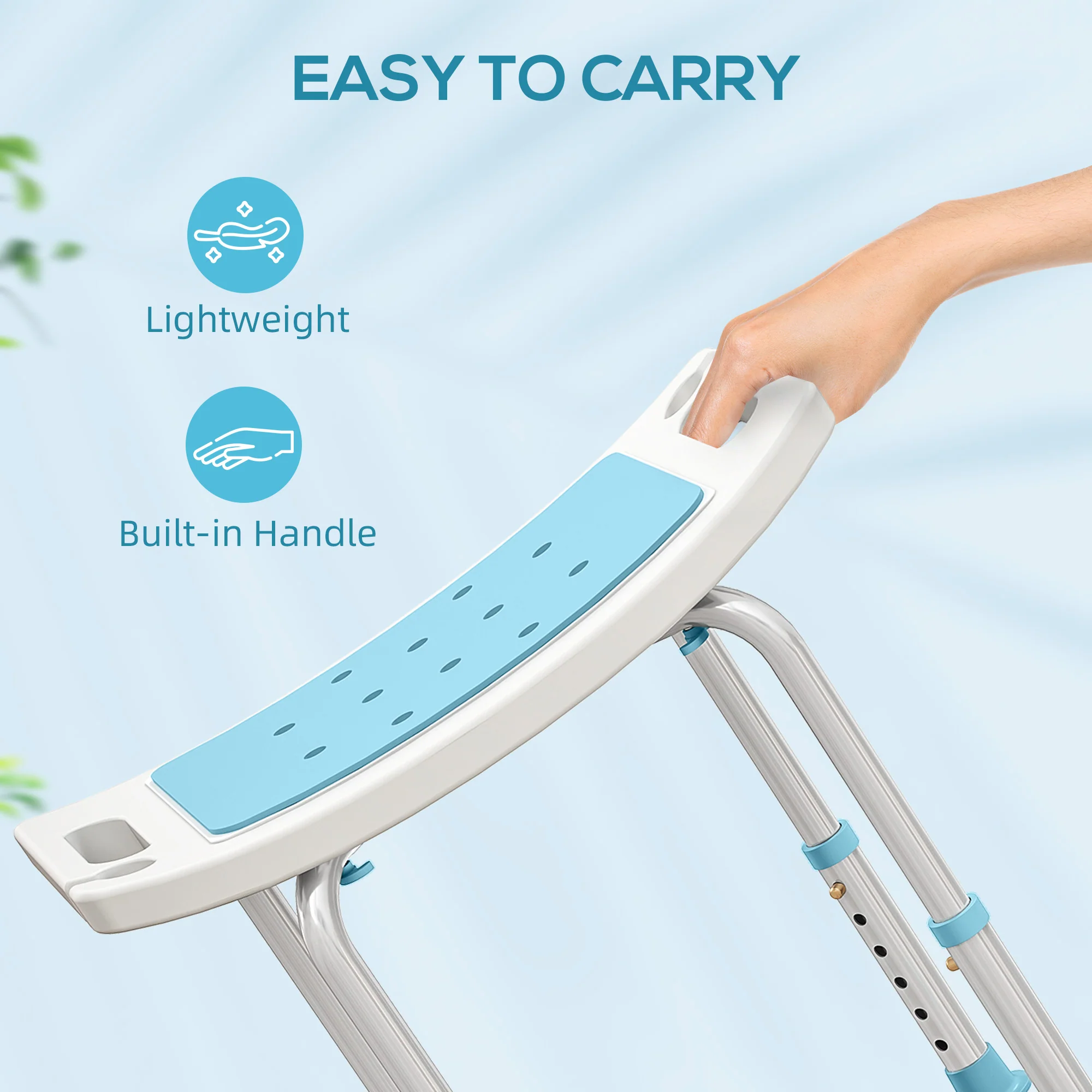 HOMCOM Adjust Aluminium Bath Stool Shower Non-Slip W/ Shower Hole - Image 16