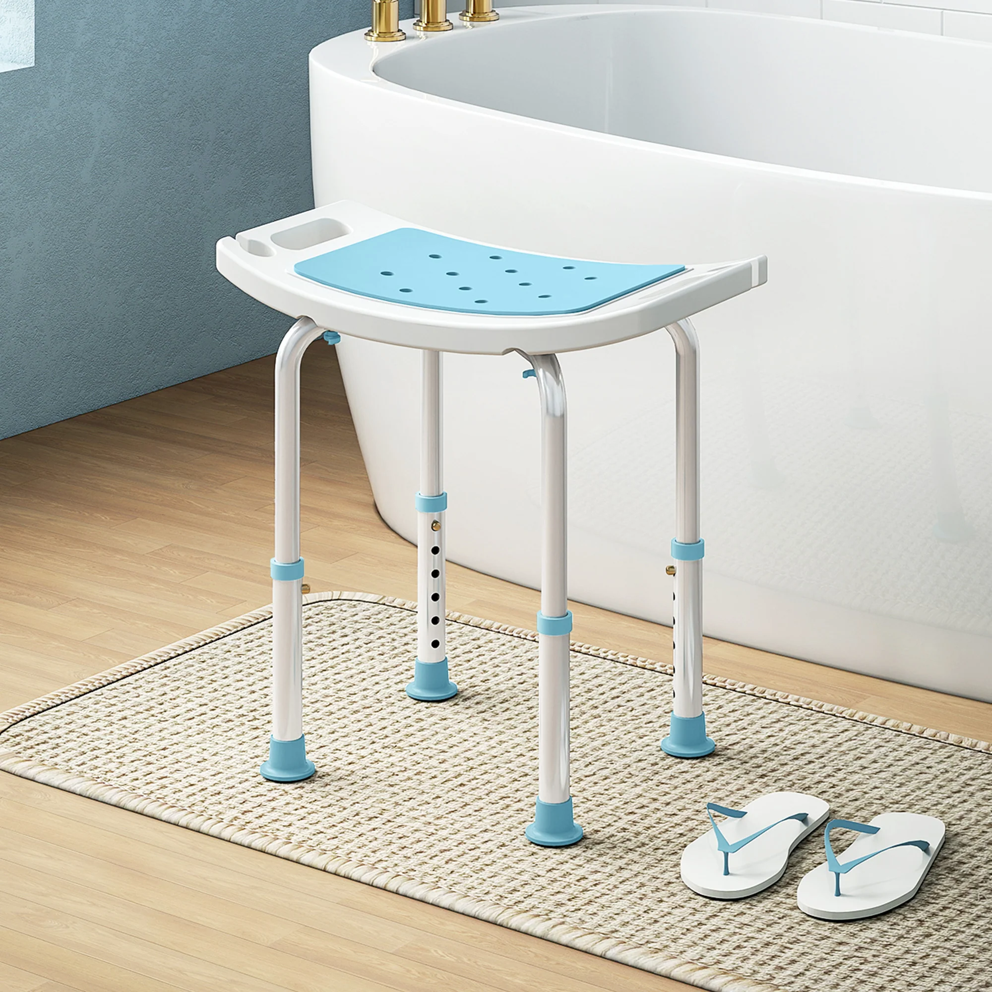 HOMCOM Adjust Aluminium Bath Stool Shower Non-Slip W/ Shower Hole - Image 17