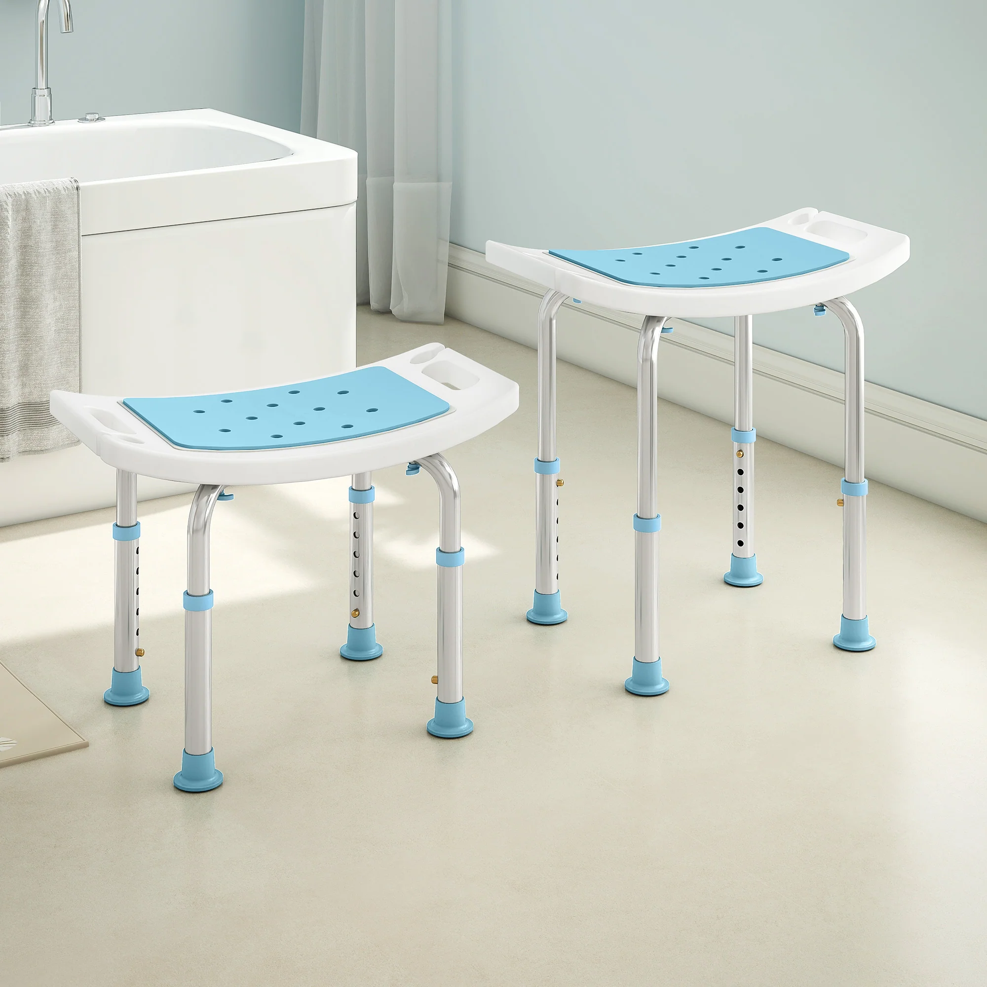 HOMCOM Adjust Aluminium Bath Stool Shower Non-Slip W/ Shower Hole - Image 18