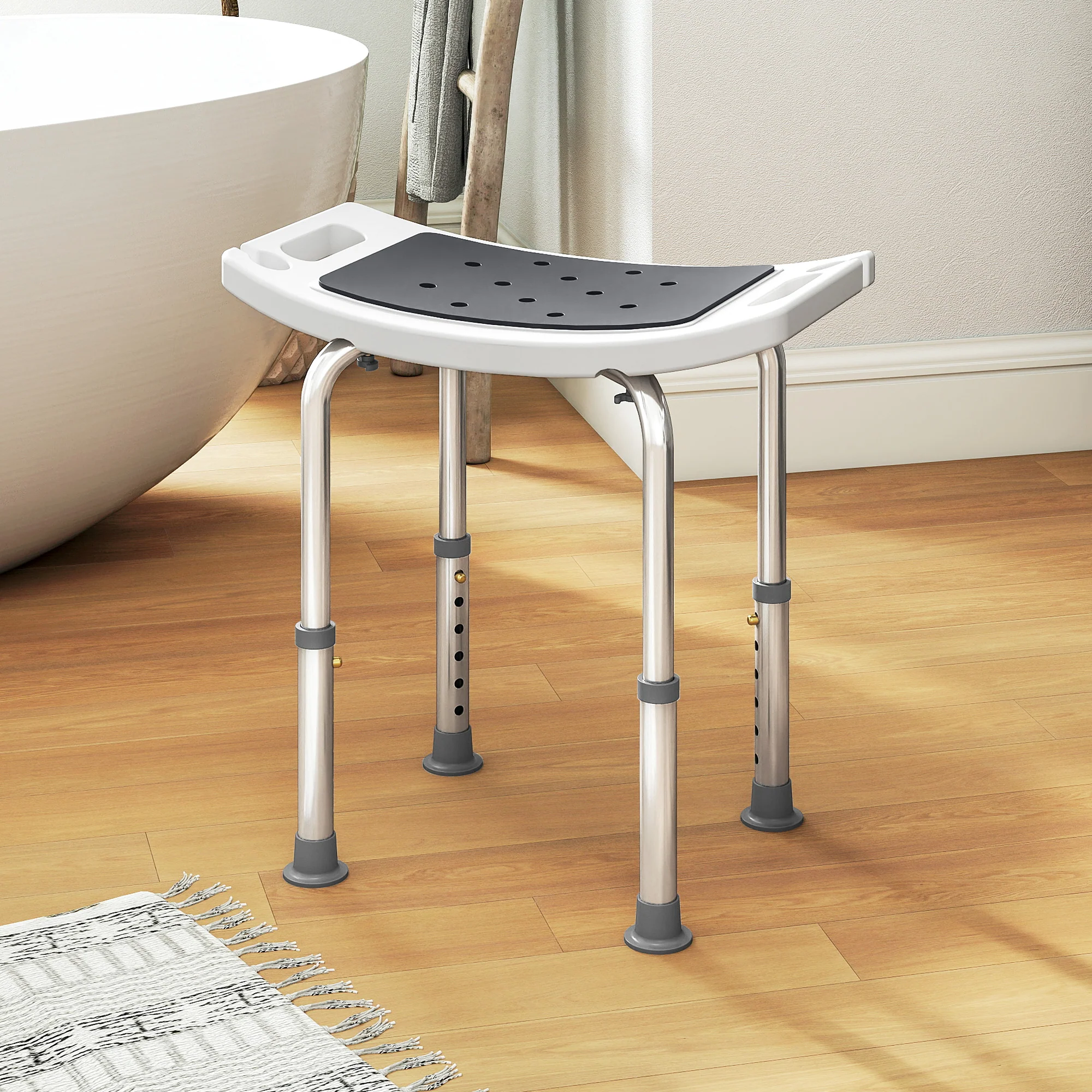 HOMCOM Adjust Aluminium Bath Stool Shower Non-Slip W/ Shower Hole - Image 2