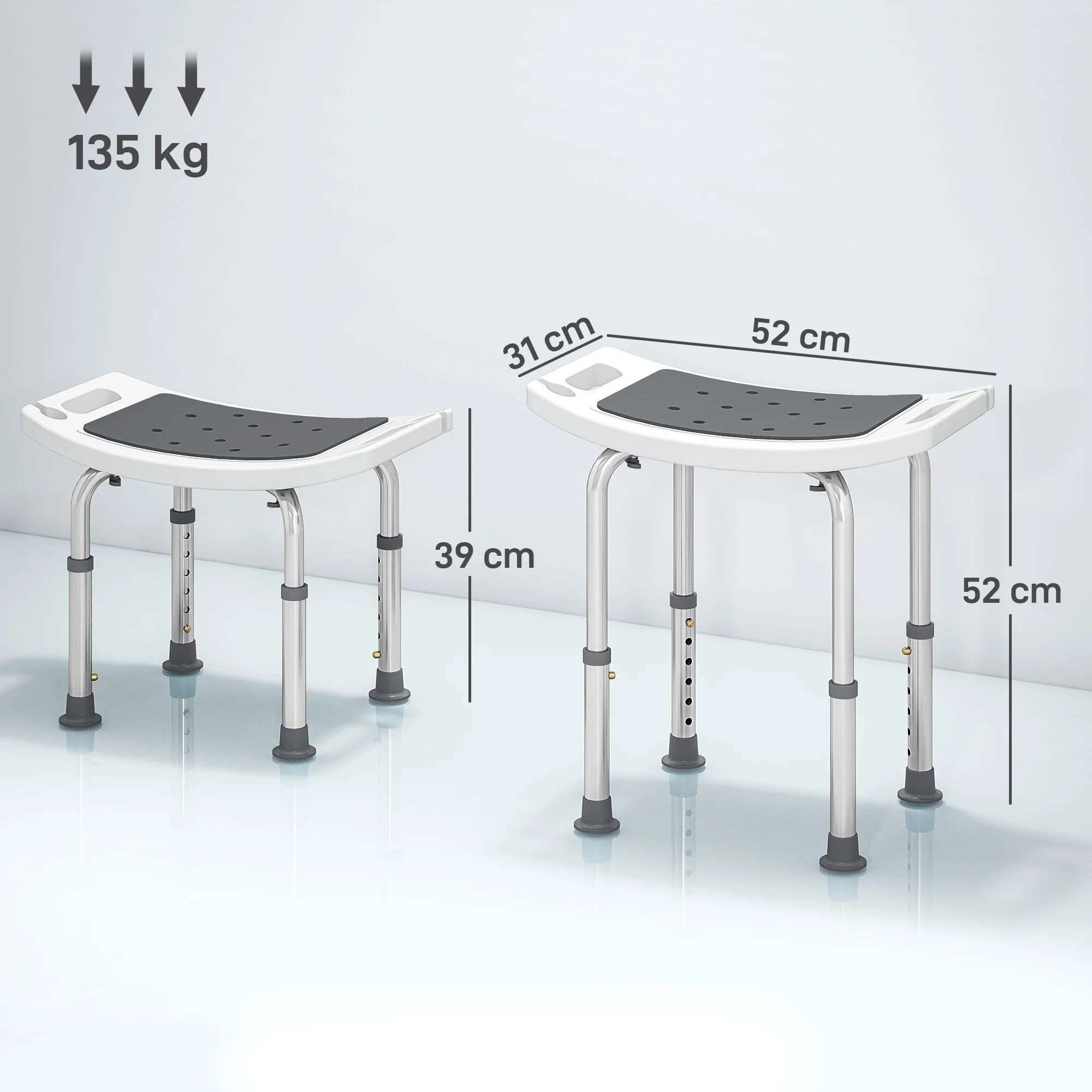 HOMCOM Adjust Aluminium Bath Stool Shower Non-Slip W/ Shower Hole - Image 3