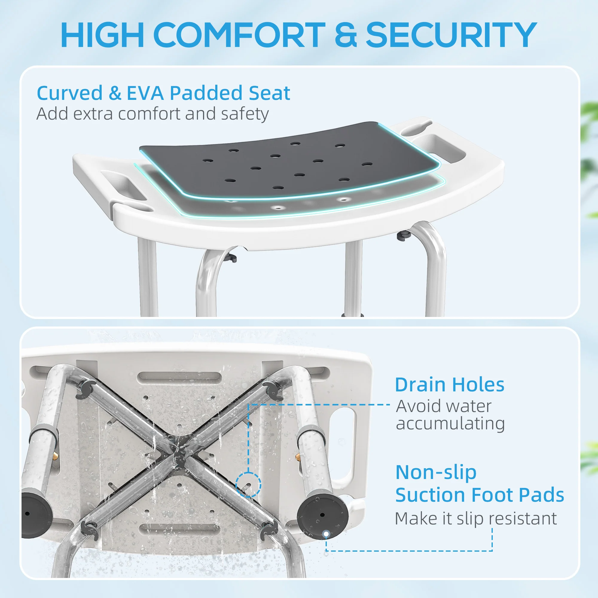 HOMCOM Adjust Aluminium Bath Stool Shower Non-Slip W/ Shower Hole - Image 4