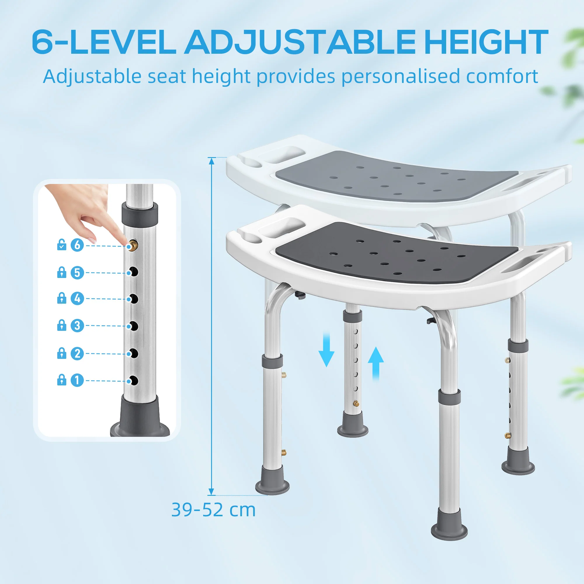 HOMCOM Adjust Aluminium Bath Stool Shower Non-Slip W/ Shower Hole - Image 5