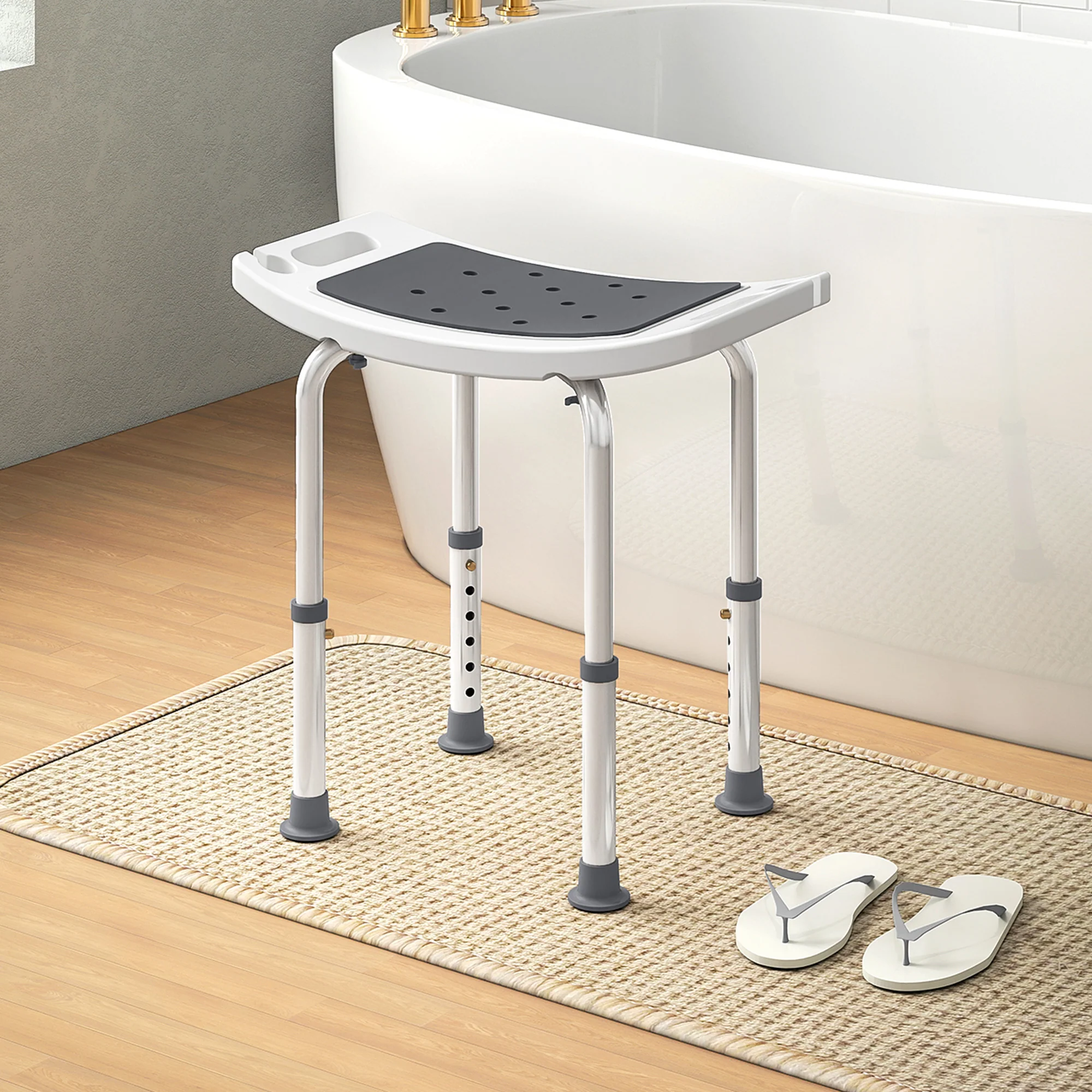 HOMCOM Adjust Aluminium Bath Stool Shower Non-Slip W/ Shower Hole - Image 8