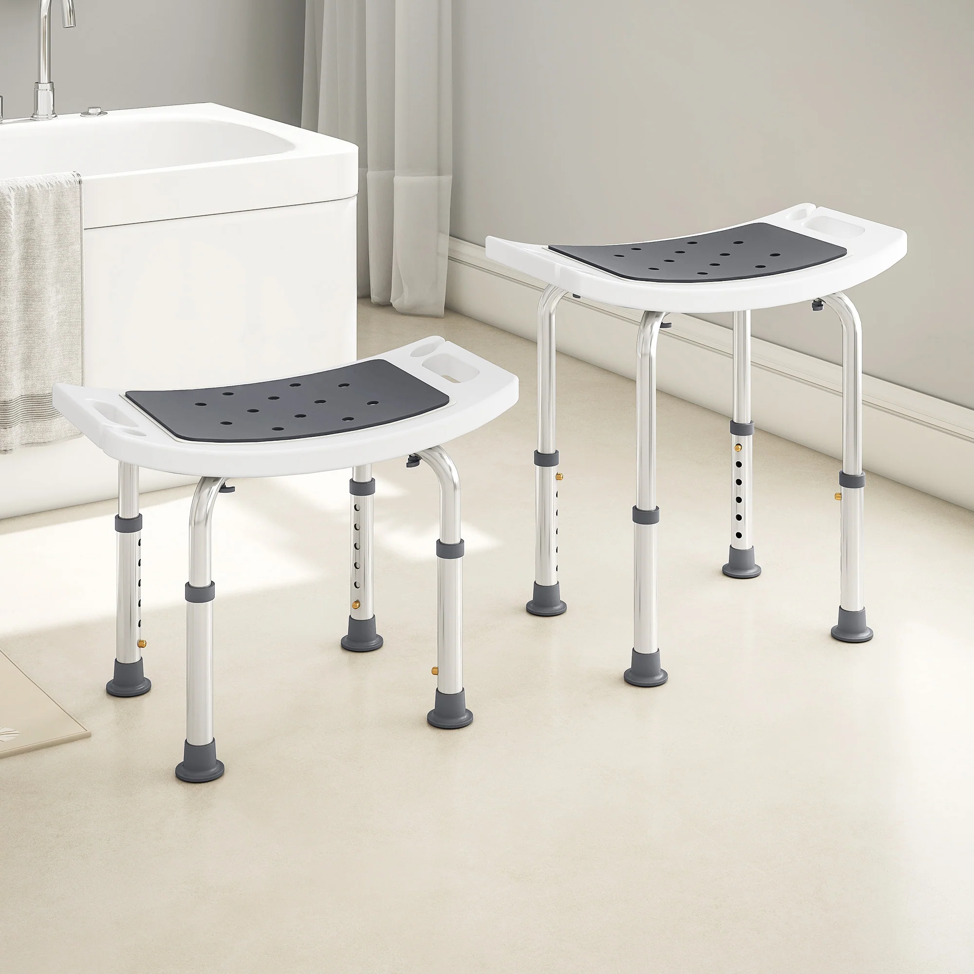 HOMCOM Adjust Aluminium Bath Stool Shower Non-Slip W/ Shower Hole - Image 9