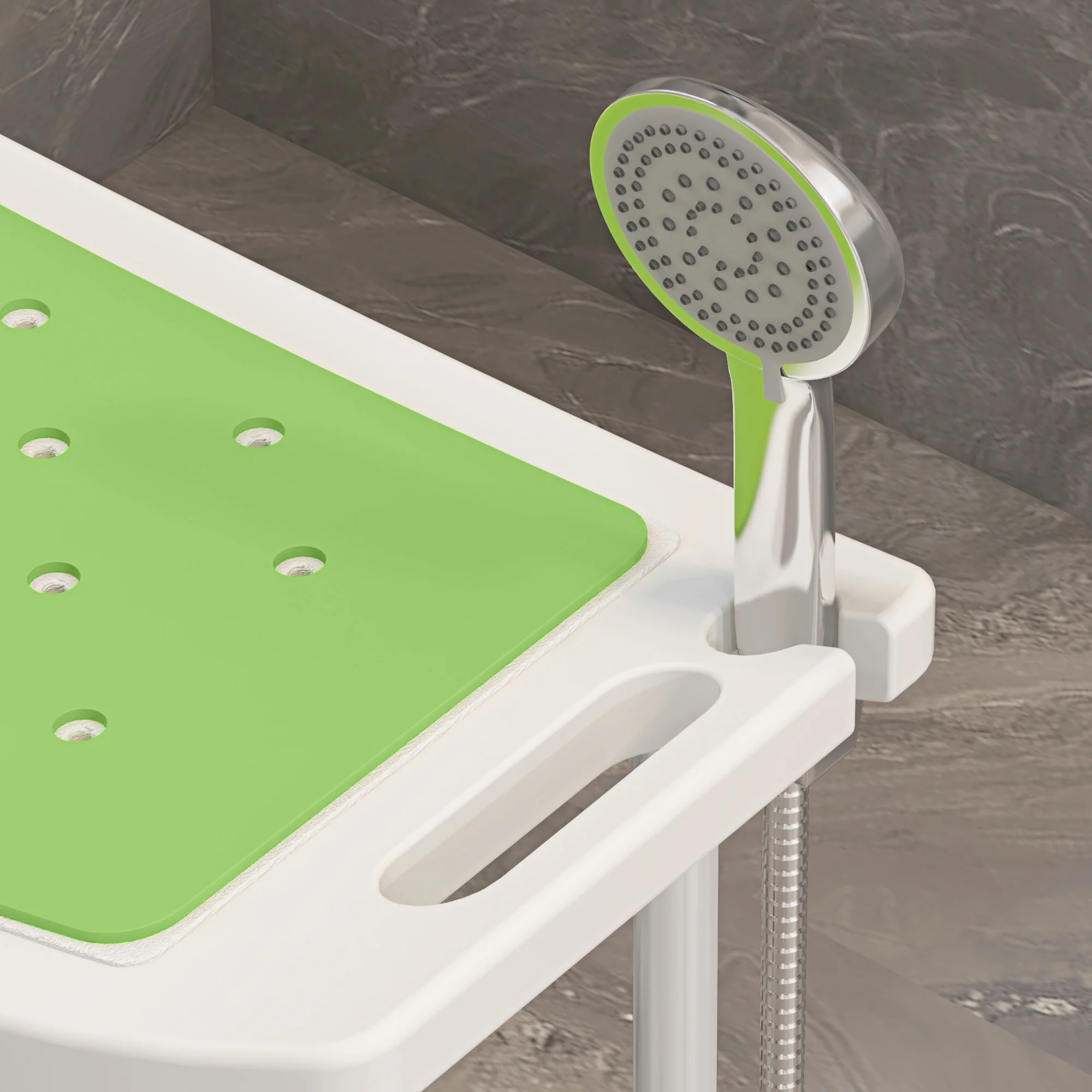 HOMCOM Adjust Aluminium Bath Stool Spa Shower Chair Non-Slip W/ Shower Hole - Image 9