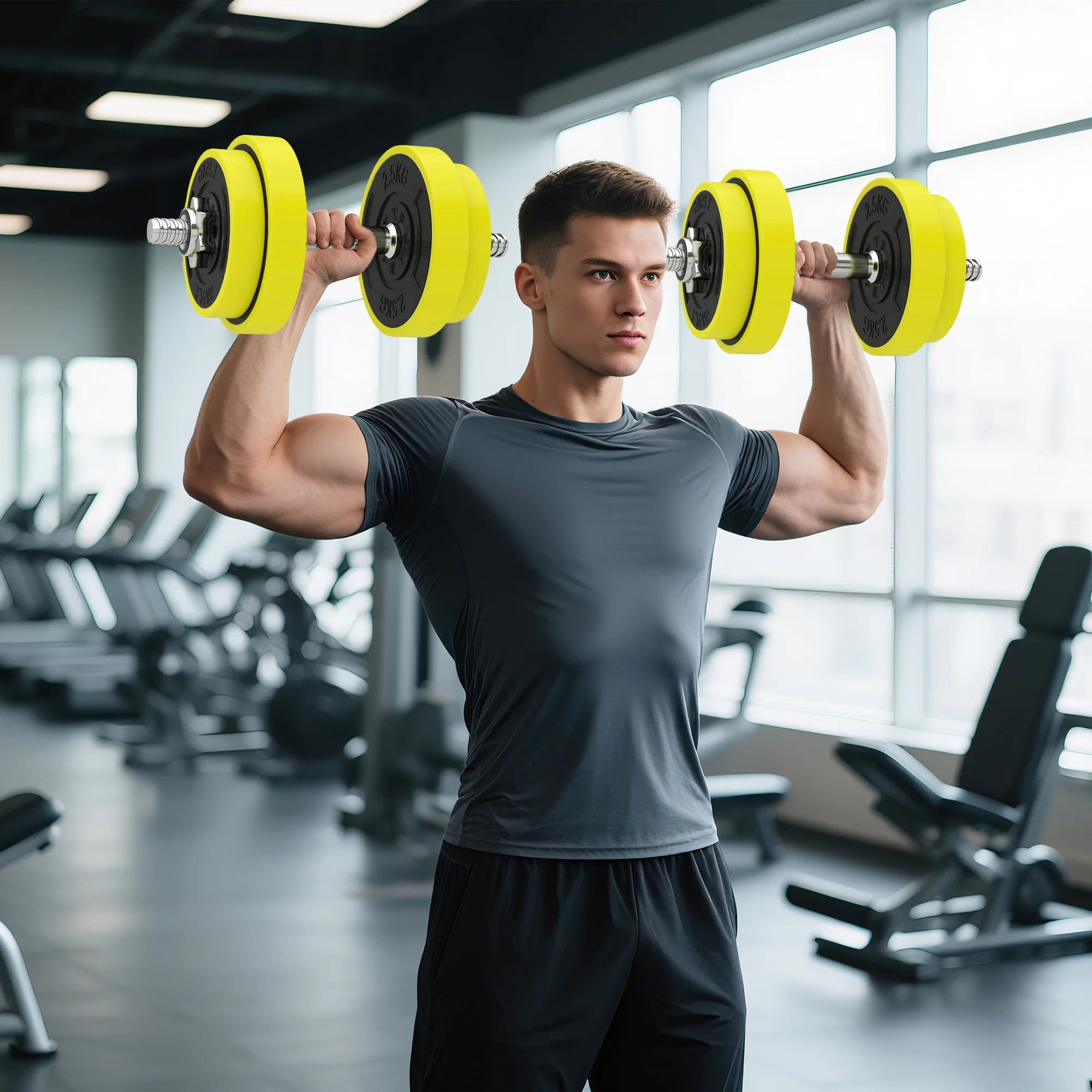HOMCOM Adjustable 20KGS Barbell & Dumbbell Set For Home Gym, Yellow - Image 2