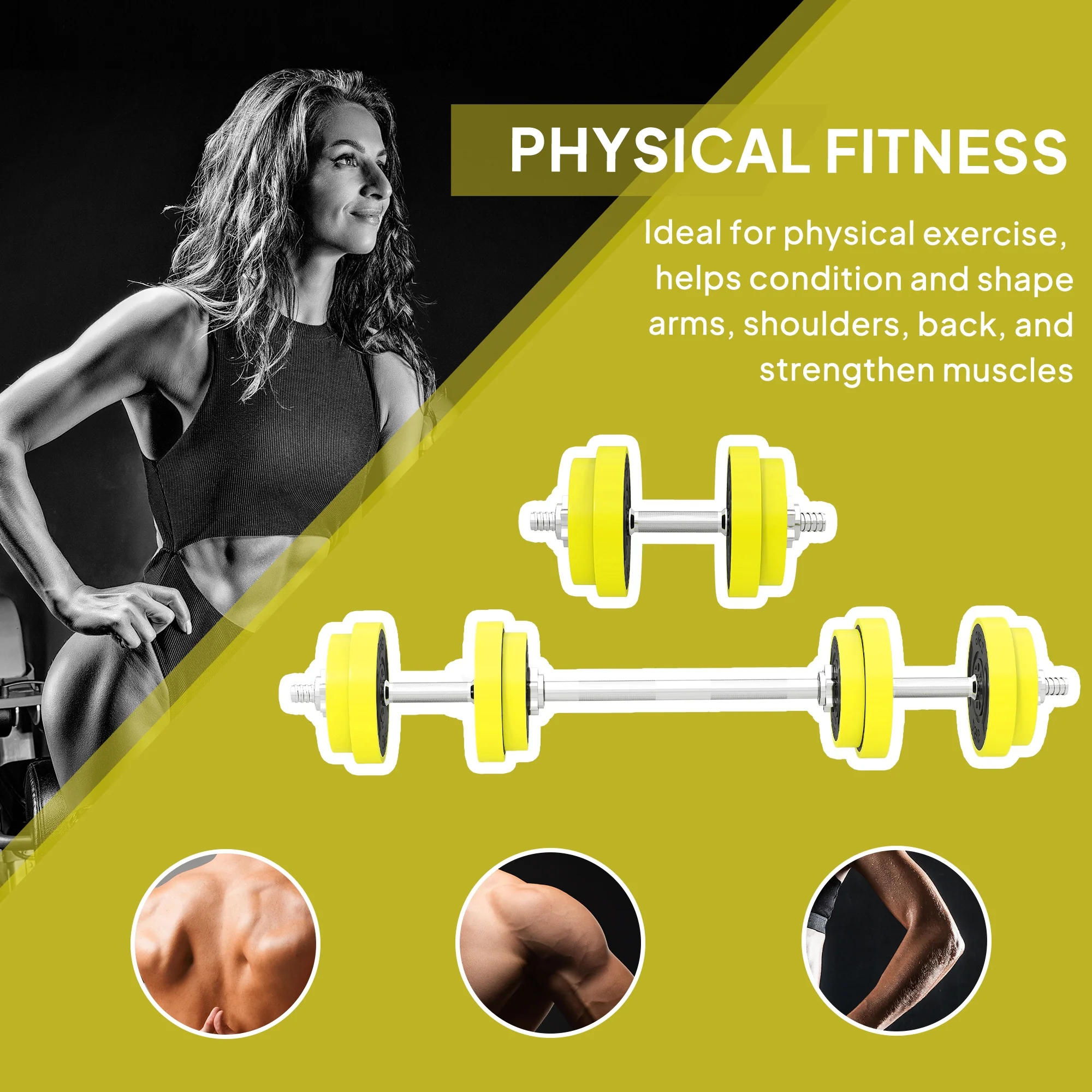 HOMCOM Adjustable 20KGS Barbell & Dumbbell Set For Home Gym, Yellow - Image 4