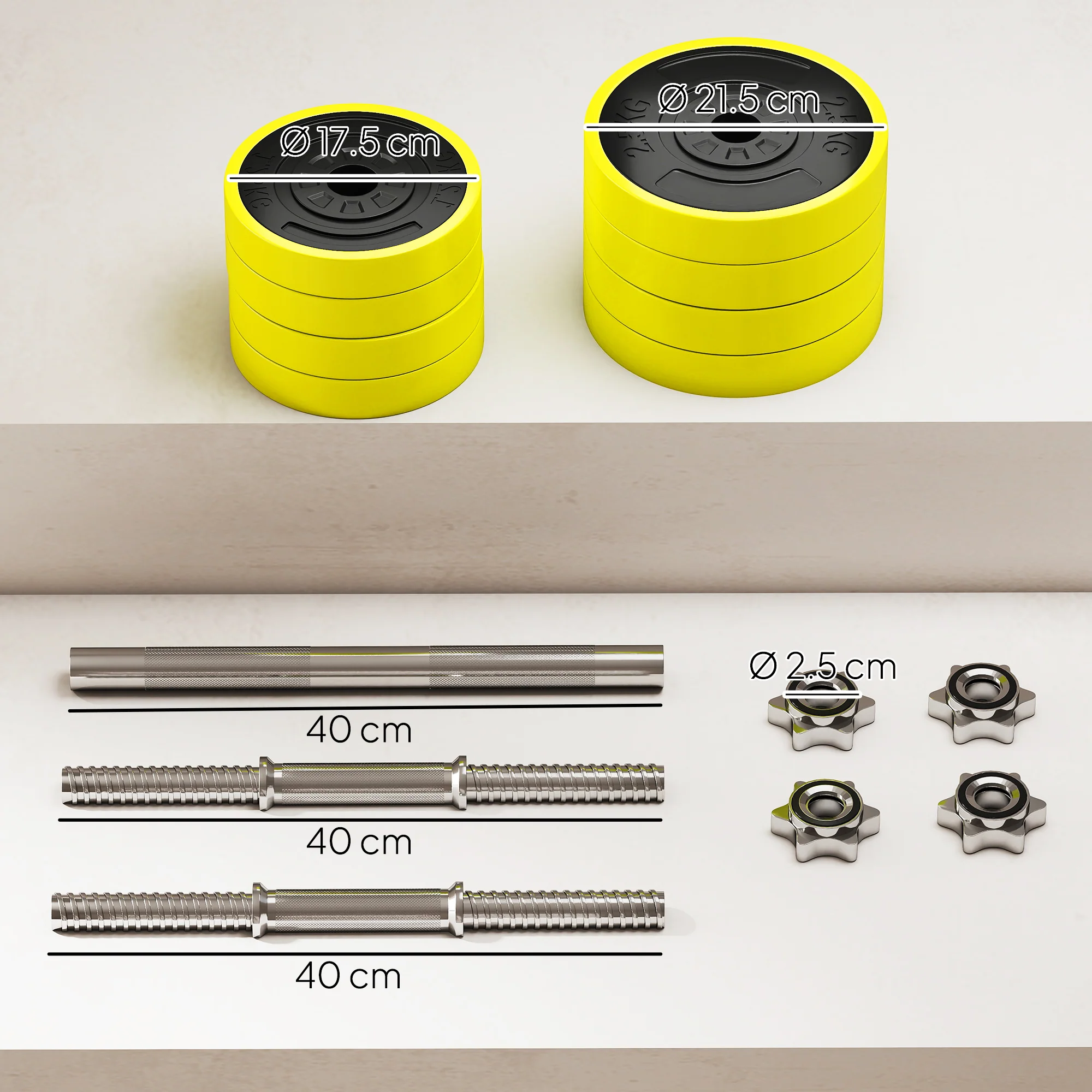 HOMCOM Adjustable 20KGS Barbell & Dumbbell Set For Home Gym, Yellow - Image 5
