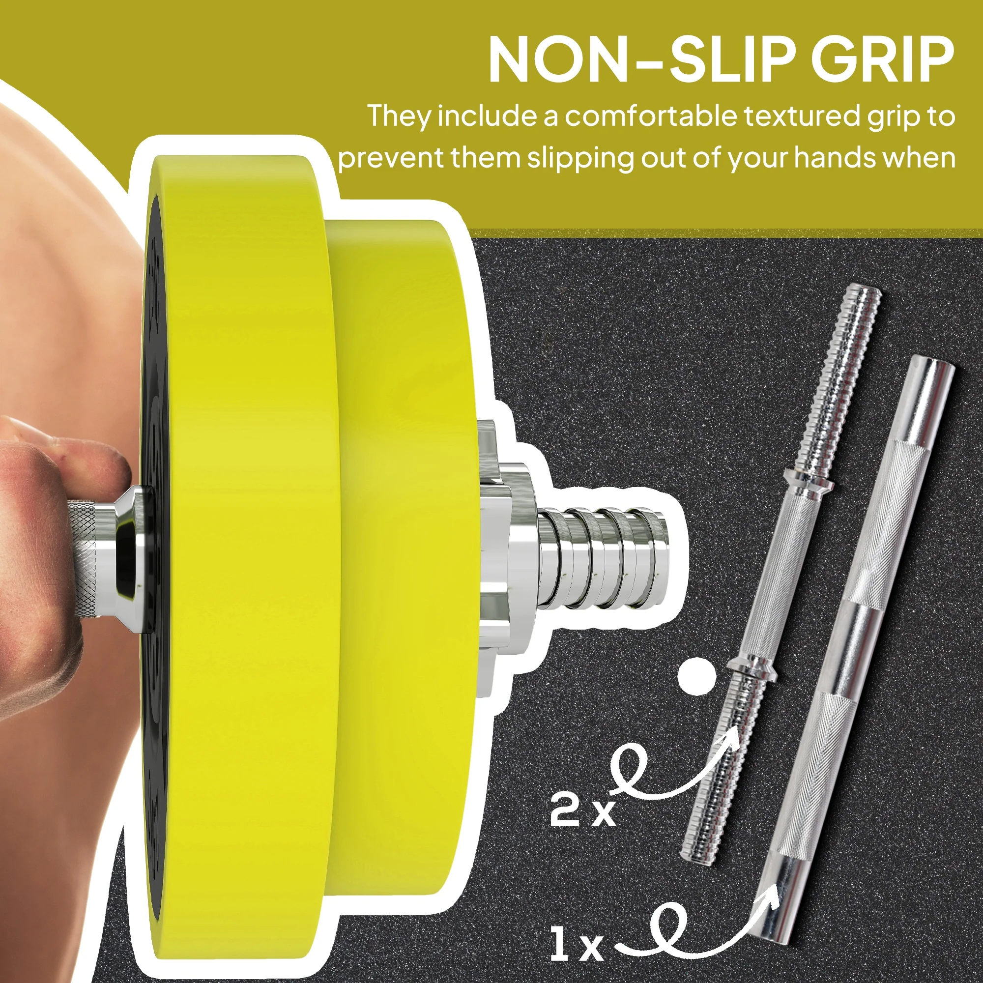 HOMCOM Adjustable 20KGS Barbell & Dumbbell Set For Home Gym, Yellow - Image 7