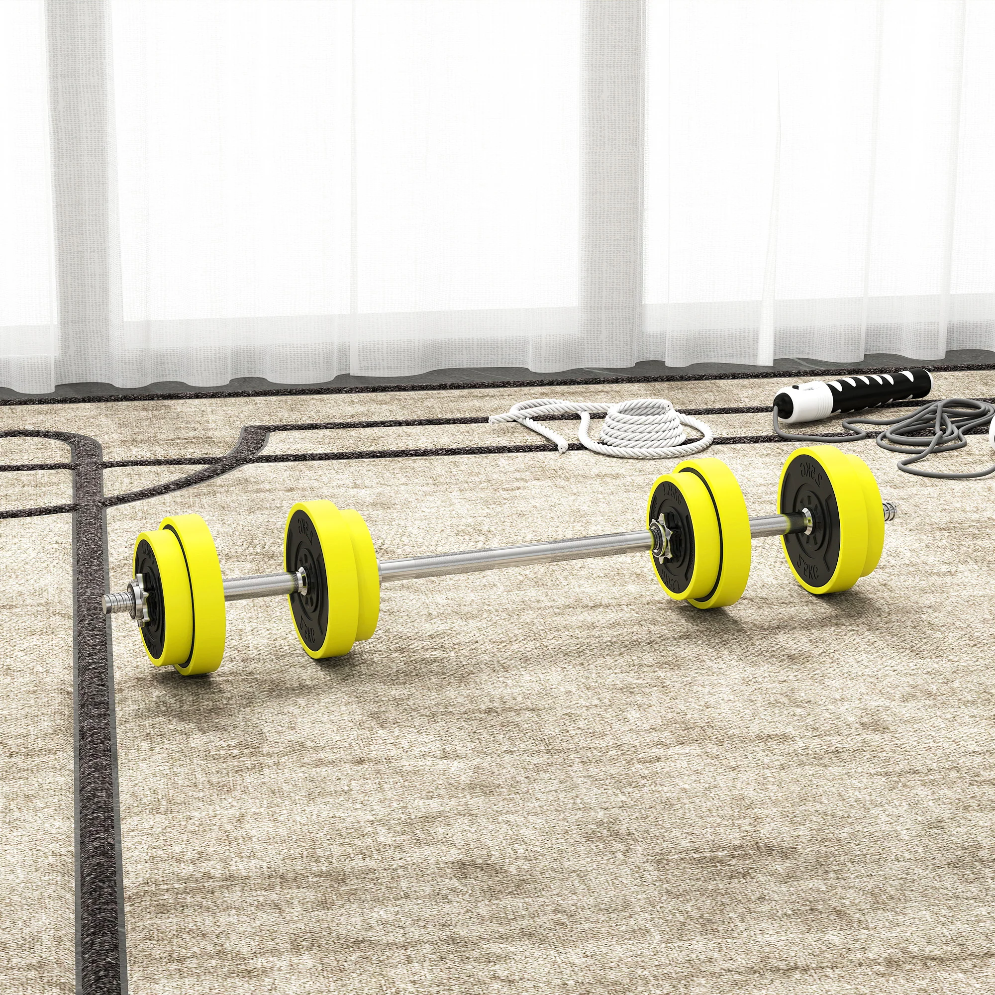HOMCOM Adjustable 20KGS Barbell & Dumbbell Set For Home Gym, Yellow - Image 9