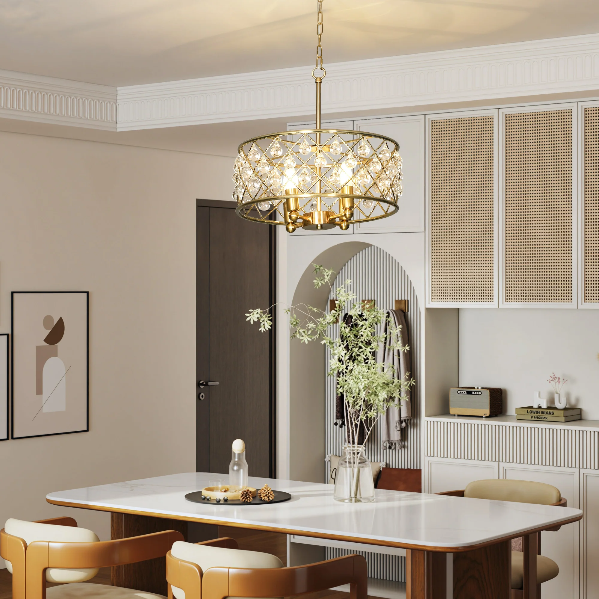 HOMCOM Adjustable Ceiling Light With 4 Light, Modern Crystal Chandelier - Image 2
