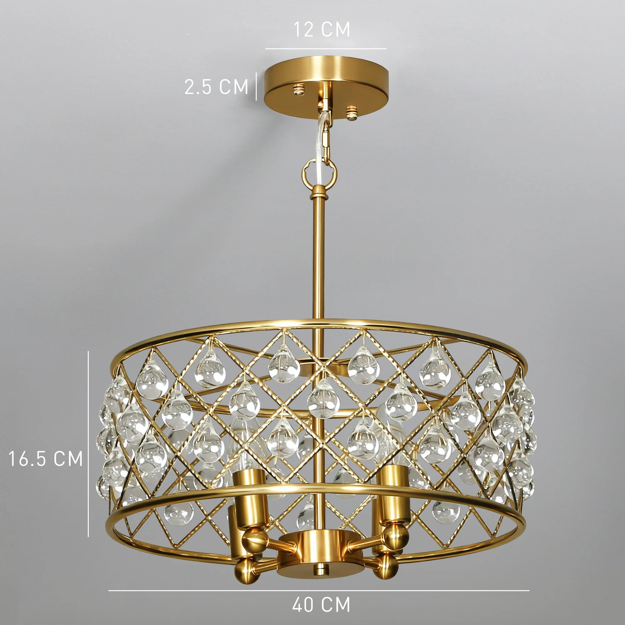 HOMCOM Adjustable Ceiling Light With 4 Light, Modern Crystal Chandelier - Image 5