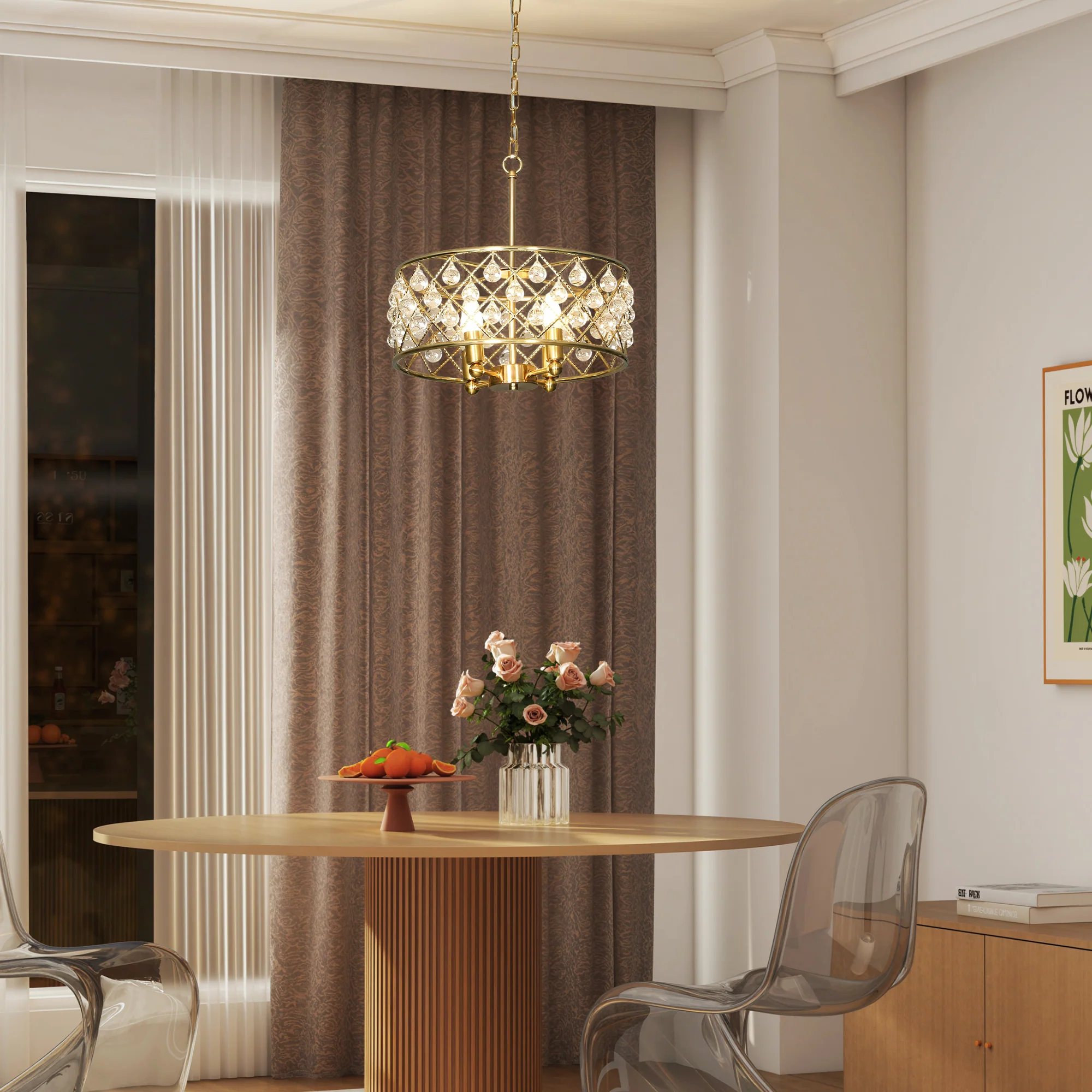 HOMCOM Adjustable Ceiling Light With 4 Light, Modern Crystal Chandelier - Image 7