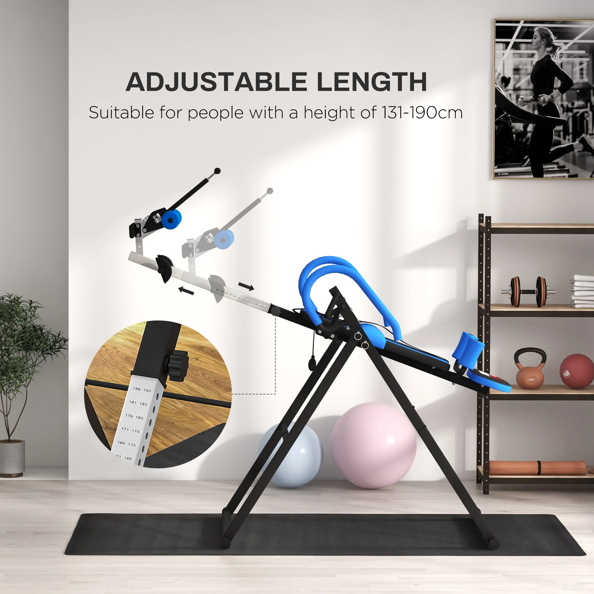 HOMCOM Adjustable Gravity Inversion Table With Safety Belt, Blue - Image 4