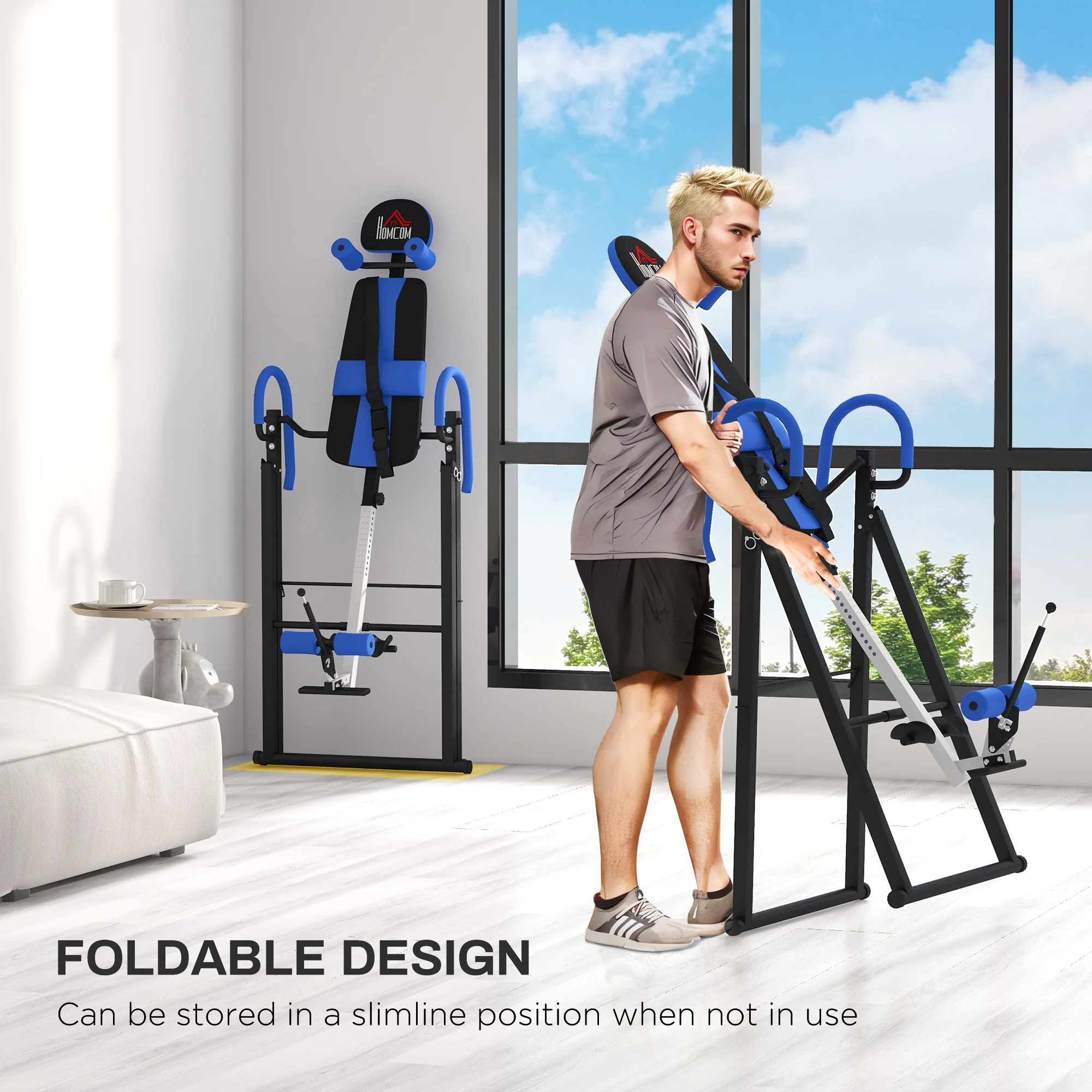 HOMCOM Adjustable Gravity Inversion Table With Safety Belt, Blue - Image 7