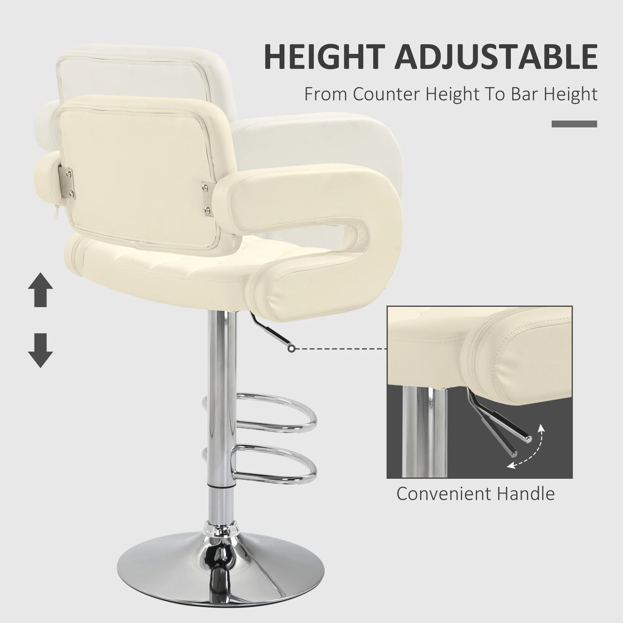 HOMCOM Adjustable Height Barstool Steel Pole PU Leather Bistro Home Kitchen - Image 3