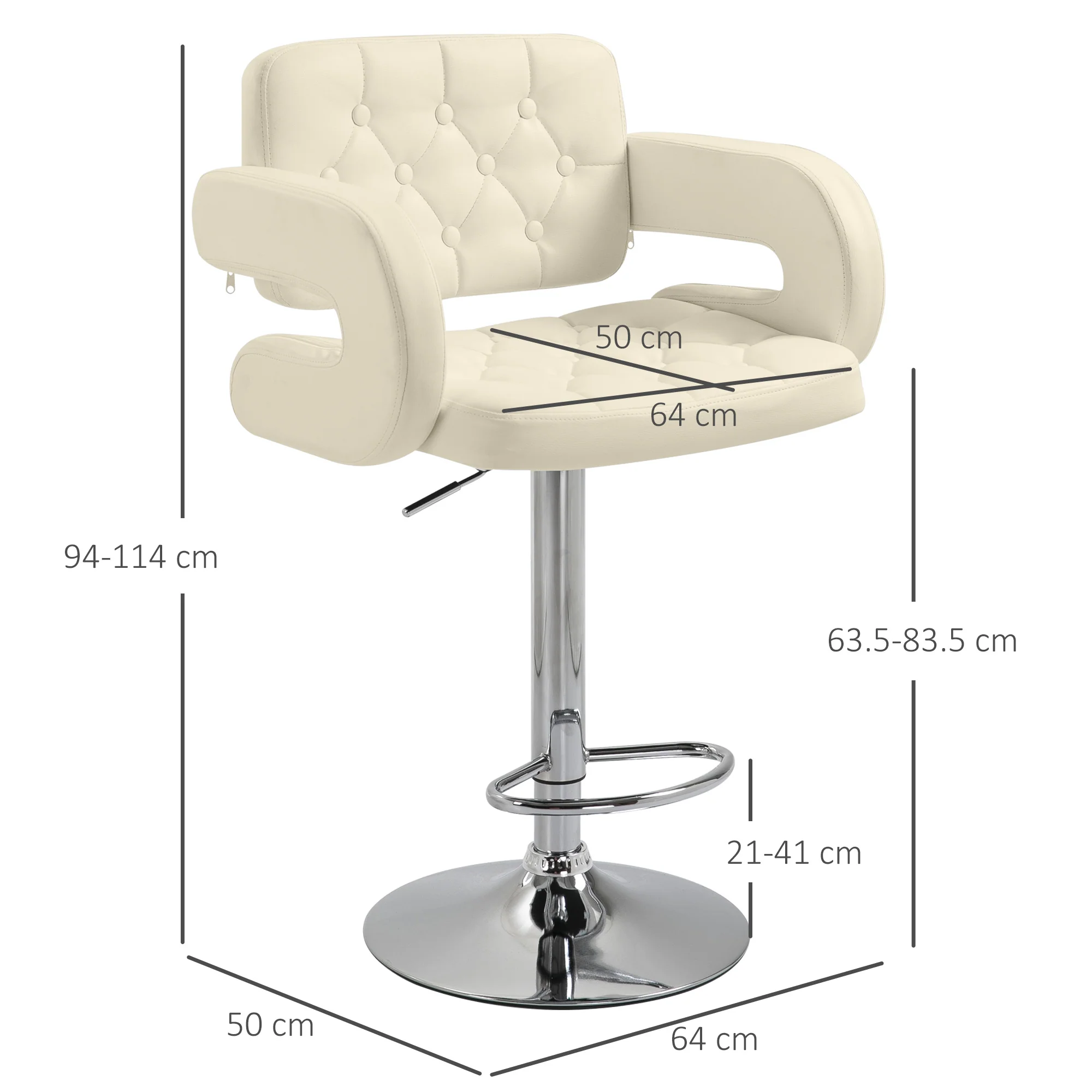 HOMCOM Adjustable Height Barstool Steel Pole PU Leather Bistro Home Kitchen - Image 5